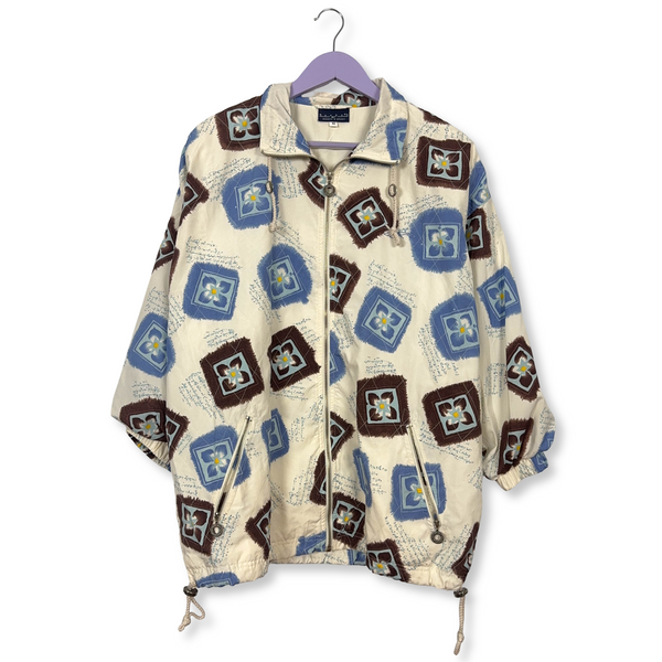 Giacca a vento Reebok Vintage crema con fantasia all over e zip anni 00 - Taglia 42 donna