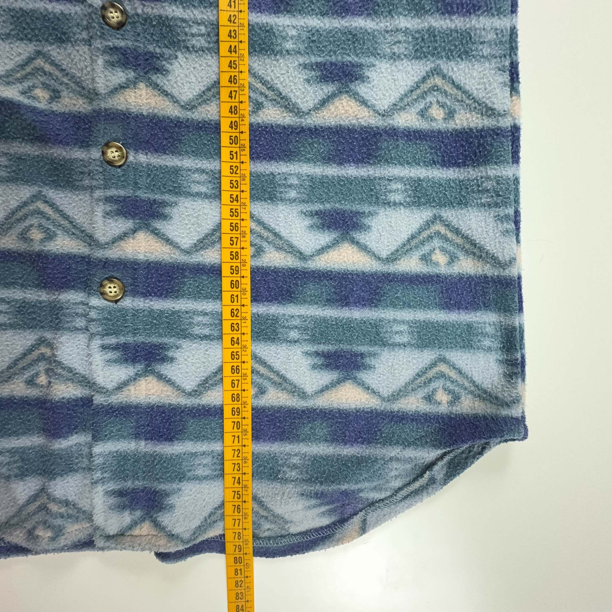 Pile Camicia Vintage a fantasia azzurro con bottoni anni 80 - Taglia M/L uomo