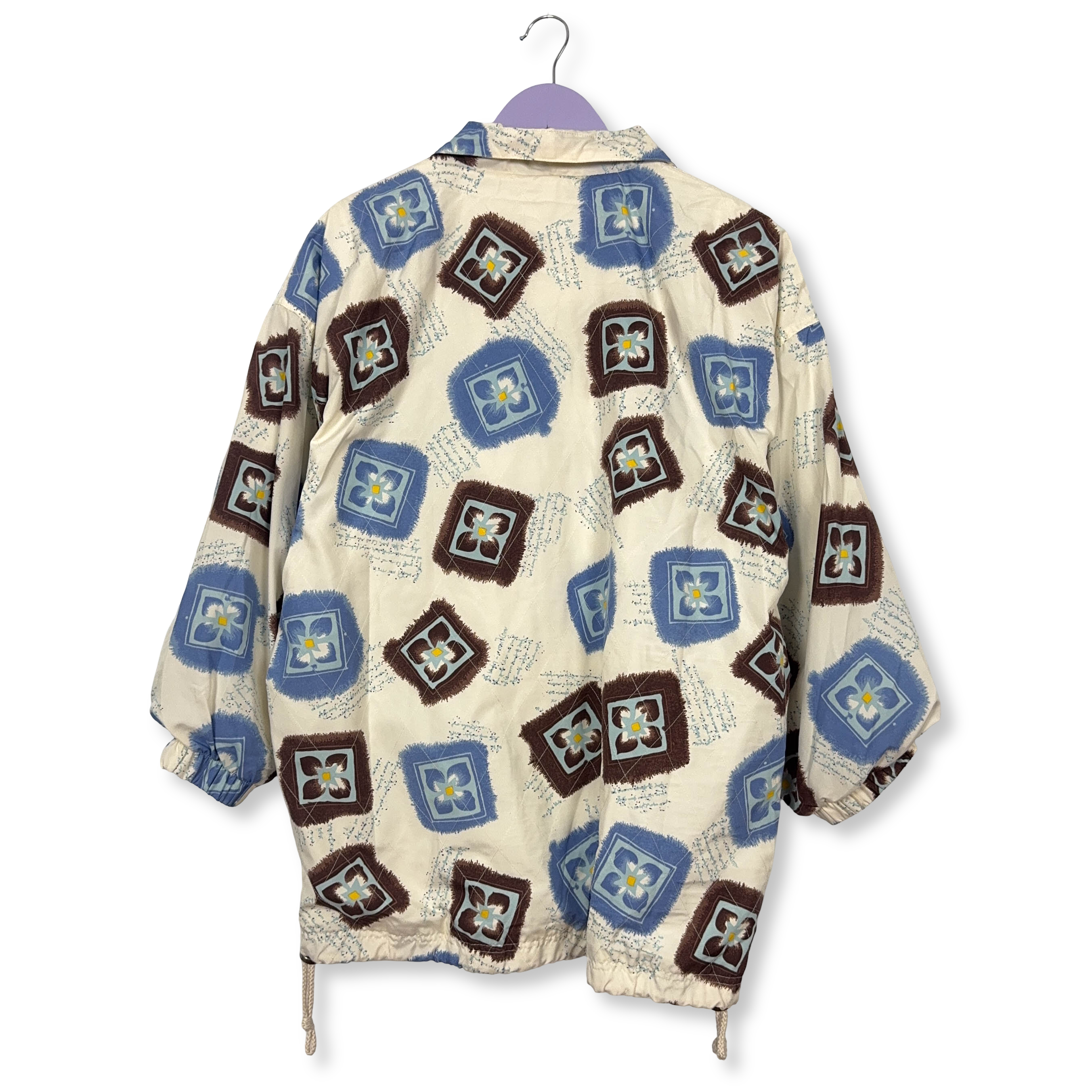 Giacca a vento Reebok Vintage crema con fantasia all over e zip anni 00 - Taglia 42 donna