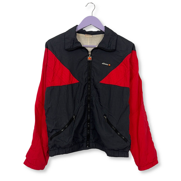 Giacca a vento Ellesse Vintage rossa e nera con zip anni 90 - Taglia S uomo