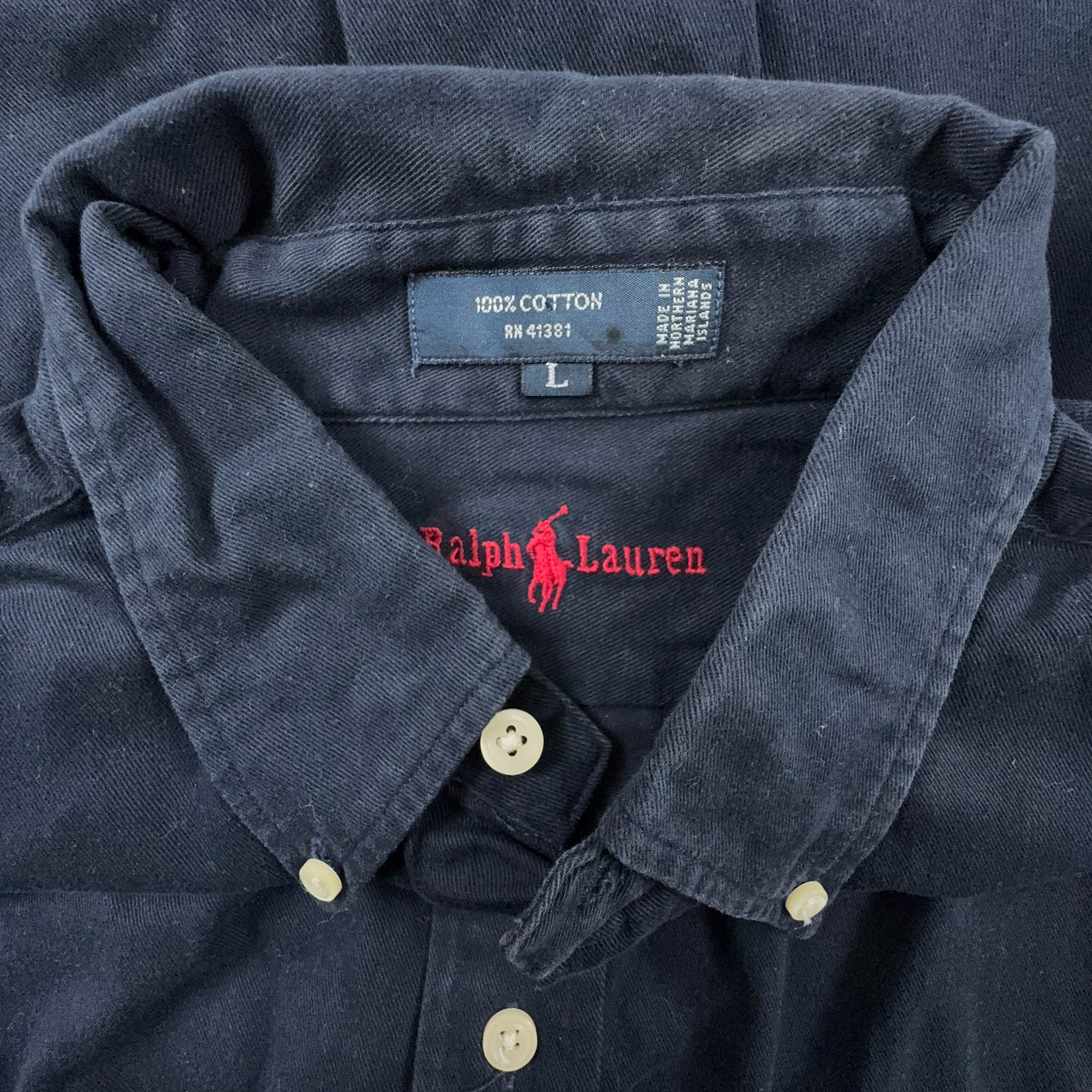 Camicia Ralph Lauren blu scuro Vintage tinta unita - Taglia XL uomo