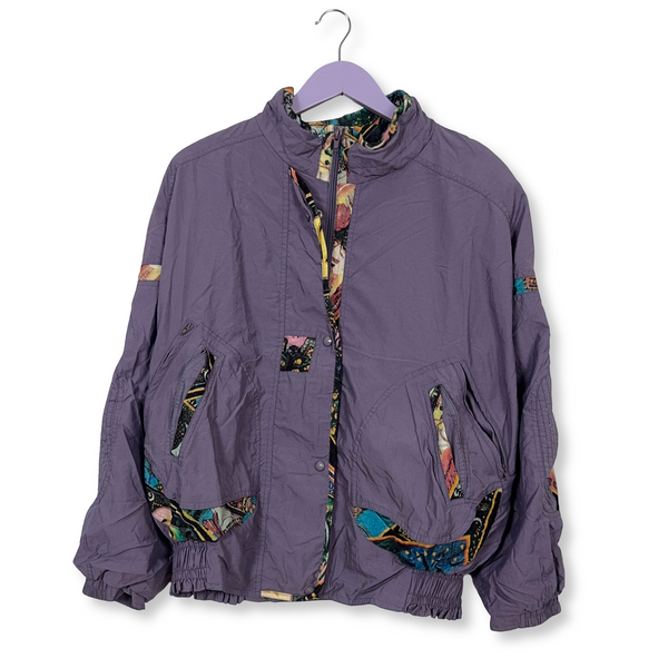 Giacca a vento Vintage viola con fantasia e zip - Taglia 40 uomo