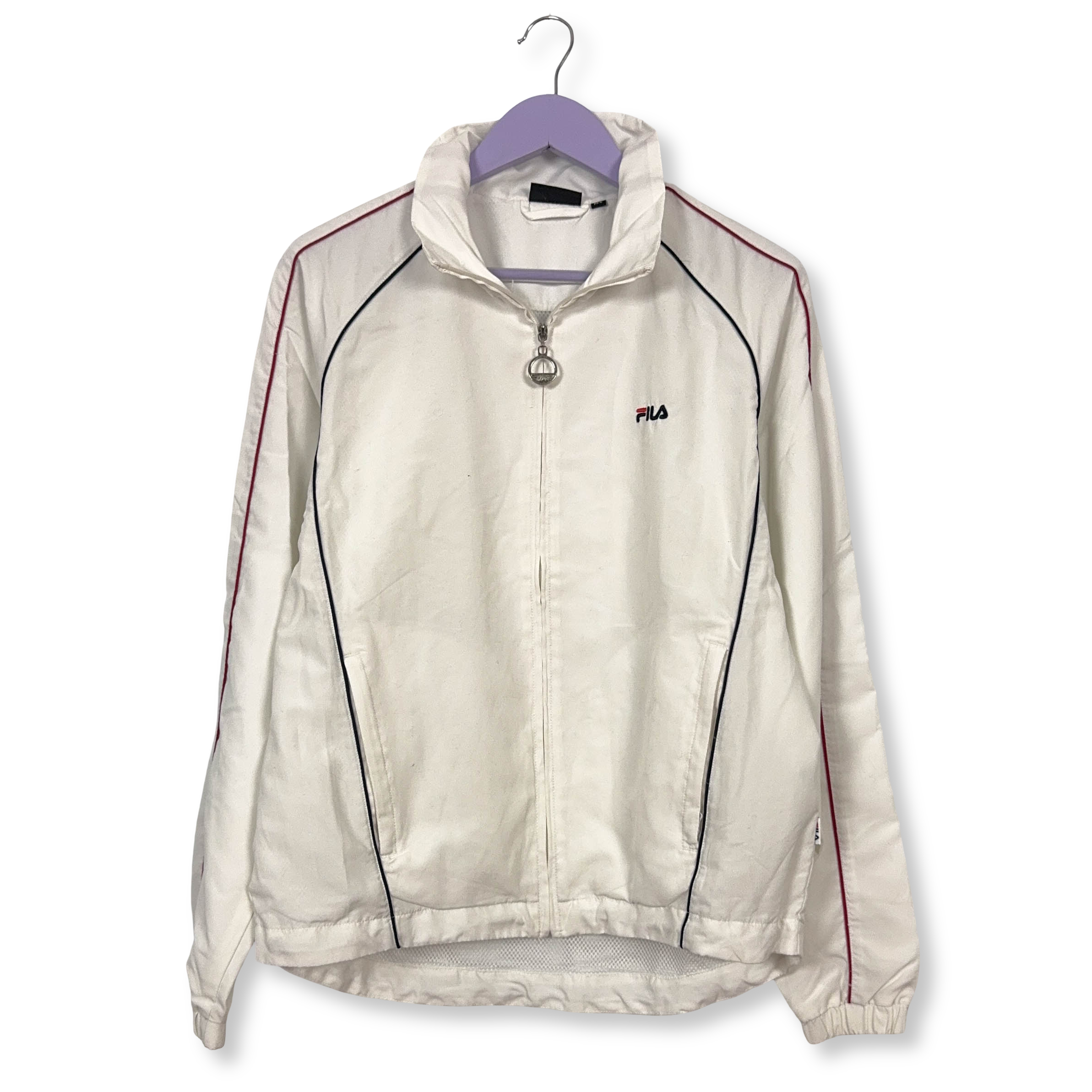 Giacca a vento Fila Vintage bianca con zip anni 90 - Taglia M uomo