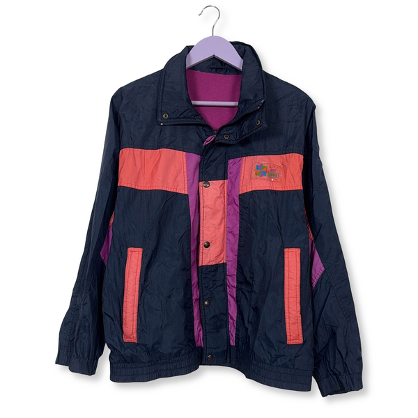 Giacca a vento Brugi Vintage blu e rosa con bottoni - Taglia M uomo