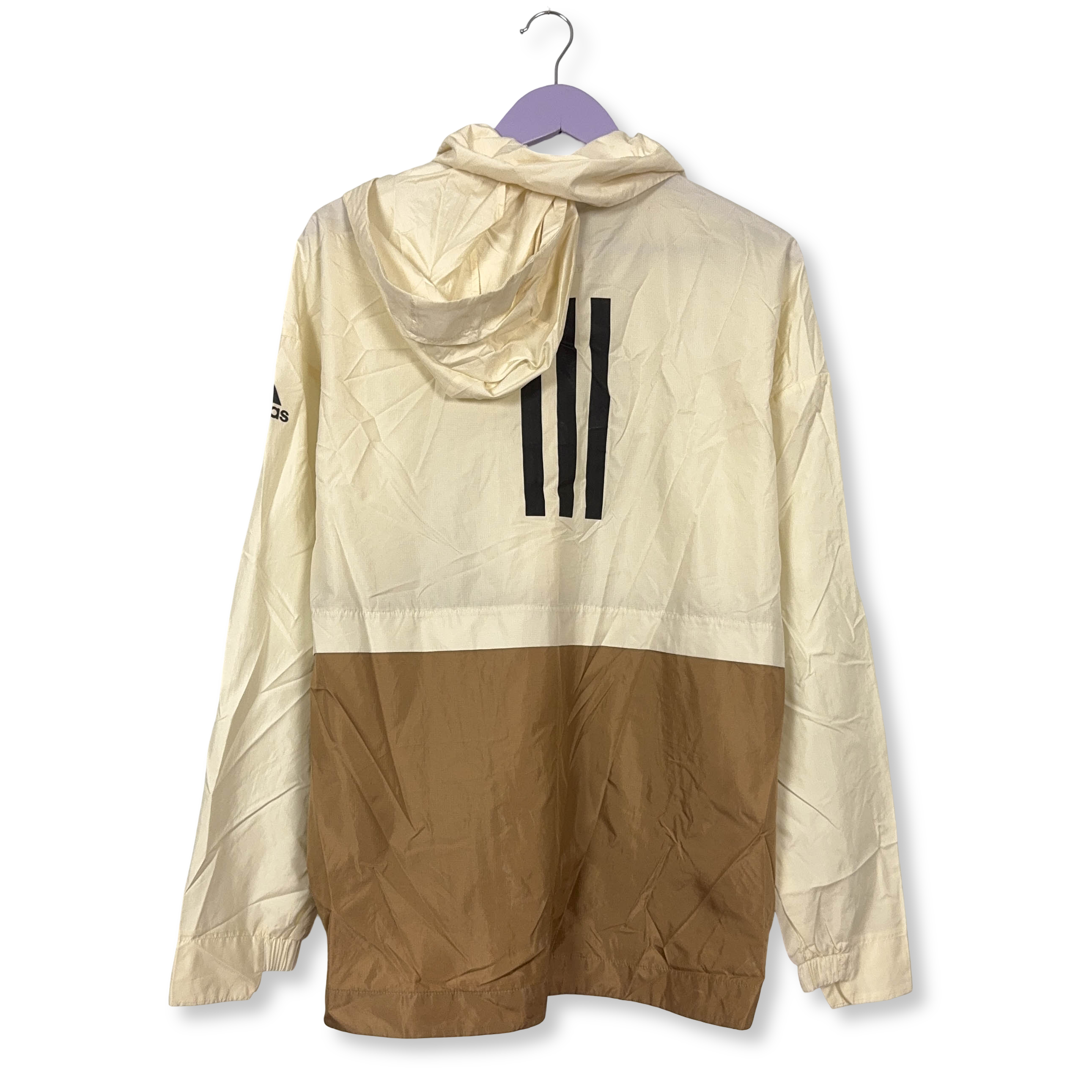 Giacca a vento Adidas Vintage crema e marrone con zip anni 00 - Taglia M/L uomo