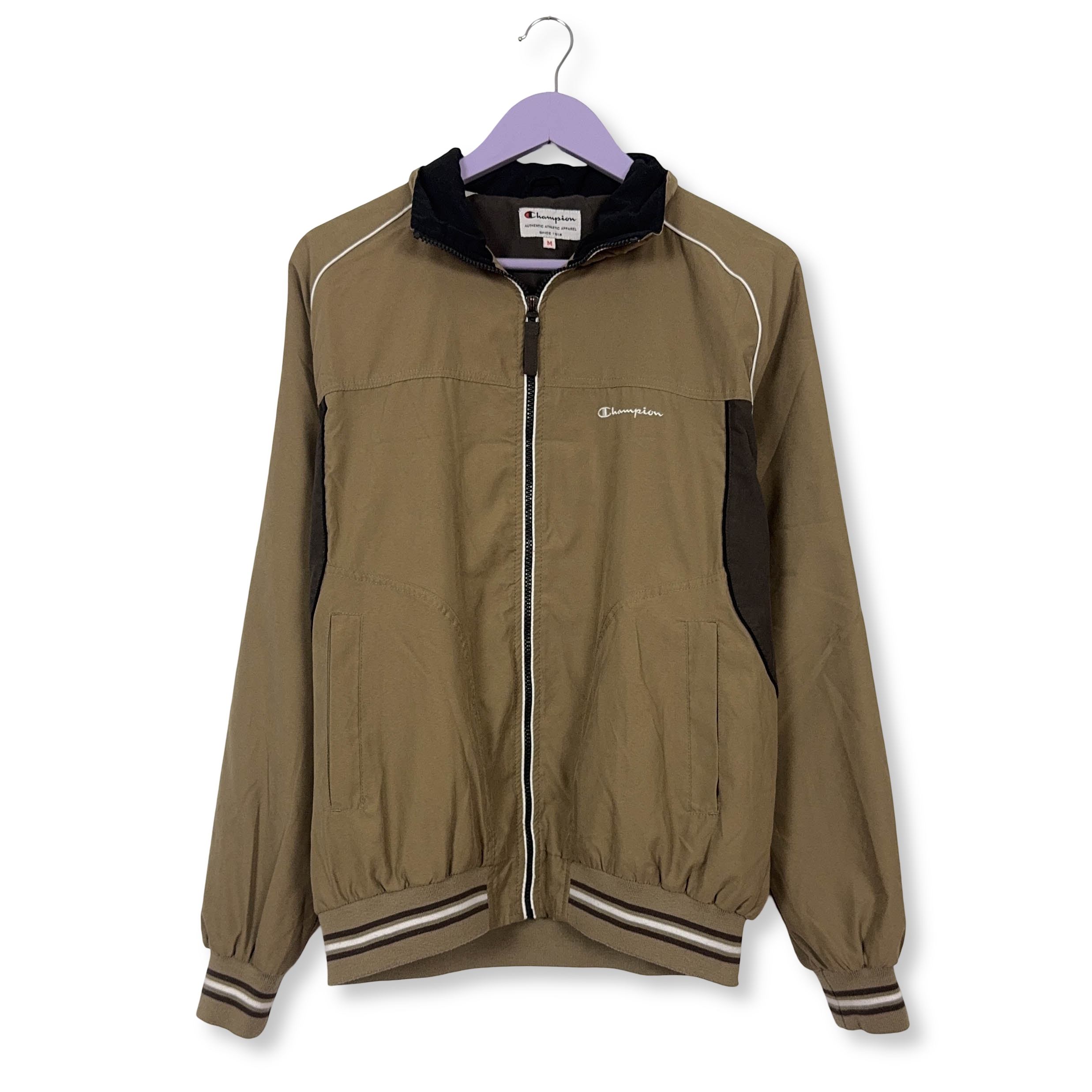 Giacca a vento Champion Vintage marrone con zip anni 90 - Taglia M uomo