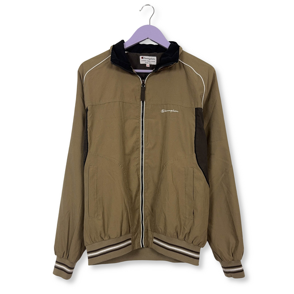 Giacca a vento Champion Vintage marrone con zip anni 90 - Taglia M uomo