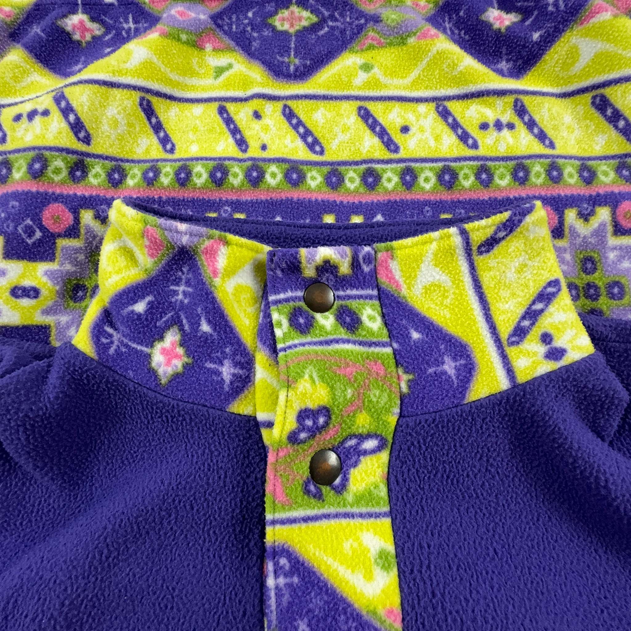 Pile Vintage viola e giallo a fantasia con bottoni anni 80 - Taglia L/XL uomo