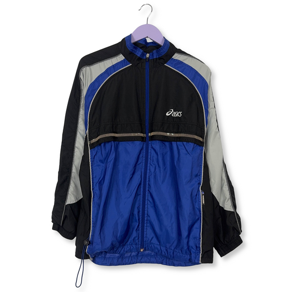 Giacca a vento Asics blu e nera con zip anni 00 - Taglia M uomo