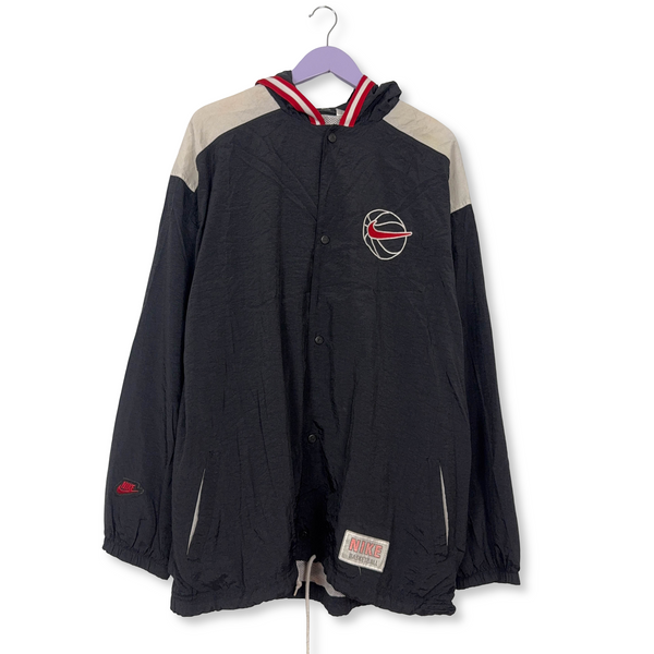 Giacca a vento Nike Basketball Vintage nera con ricamo e zip anni 90 - Taglia XL/XXL uomo