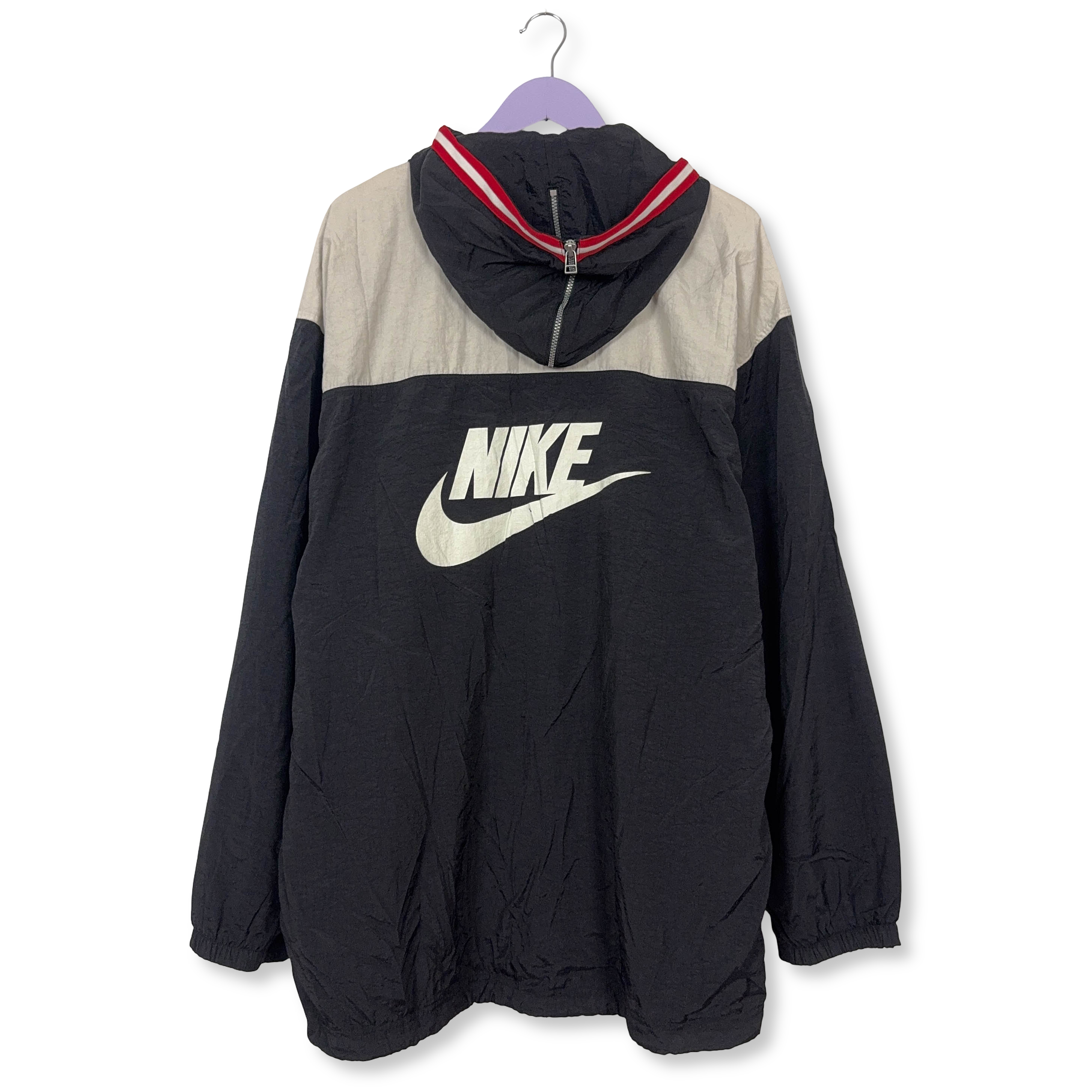 Giacca a vento Nike Basketball Vintage nera con ricamo e zip anni 90 - Taglia XL/XXL uomo