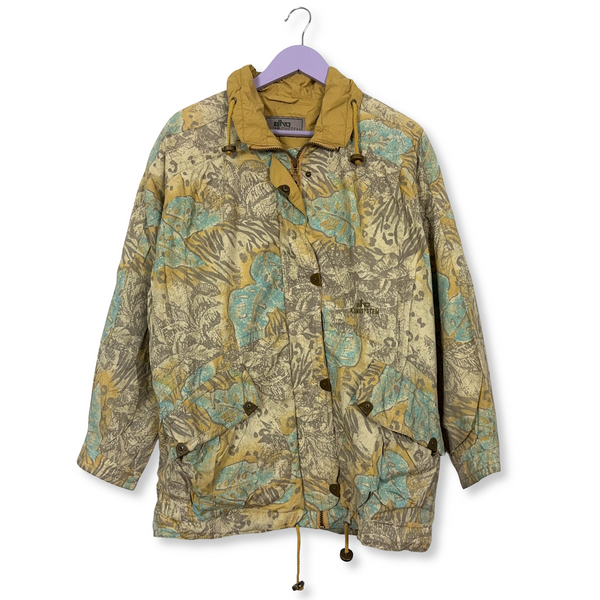 Giacca a vento Elho Vintage gialla e verde con fantasia all over anni 90 - Taglia 40 uomo