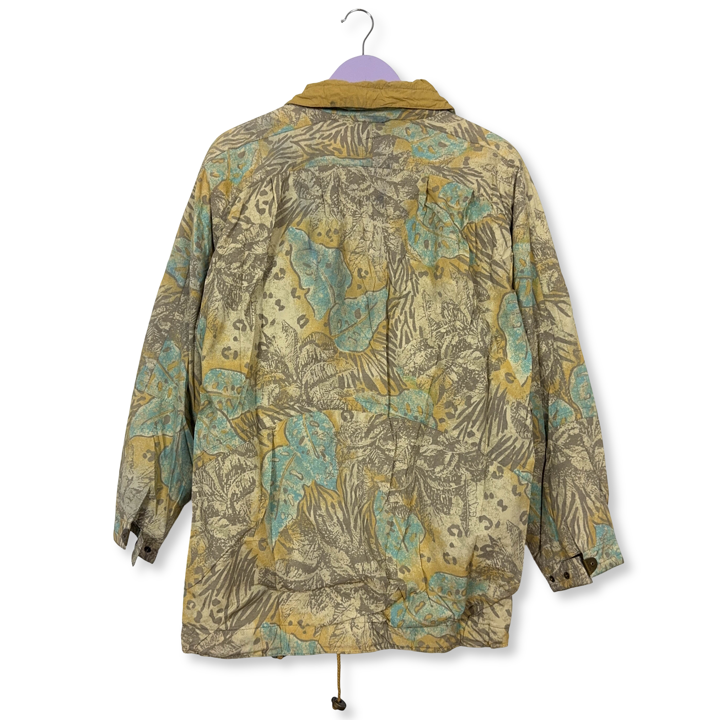 Giacca a vento Elho Vintage gialla e verde con fantasia all over anni 90 - Taglia 40 uomo