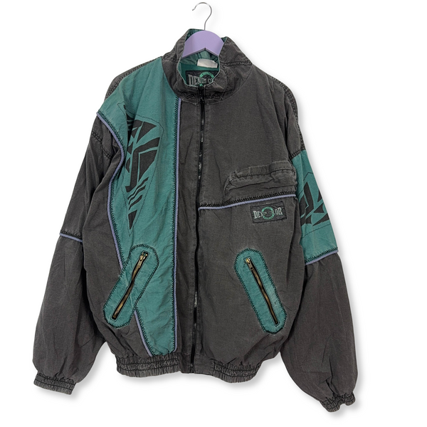 Giacca a vento Killtec Vintage grigia e verde con zip e ricamo anni 90 - Taglia XXL uomo