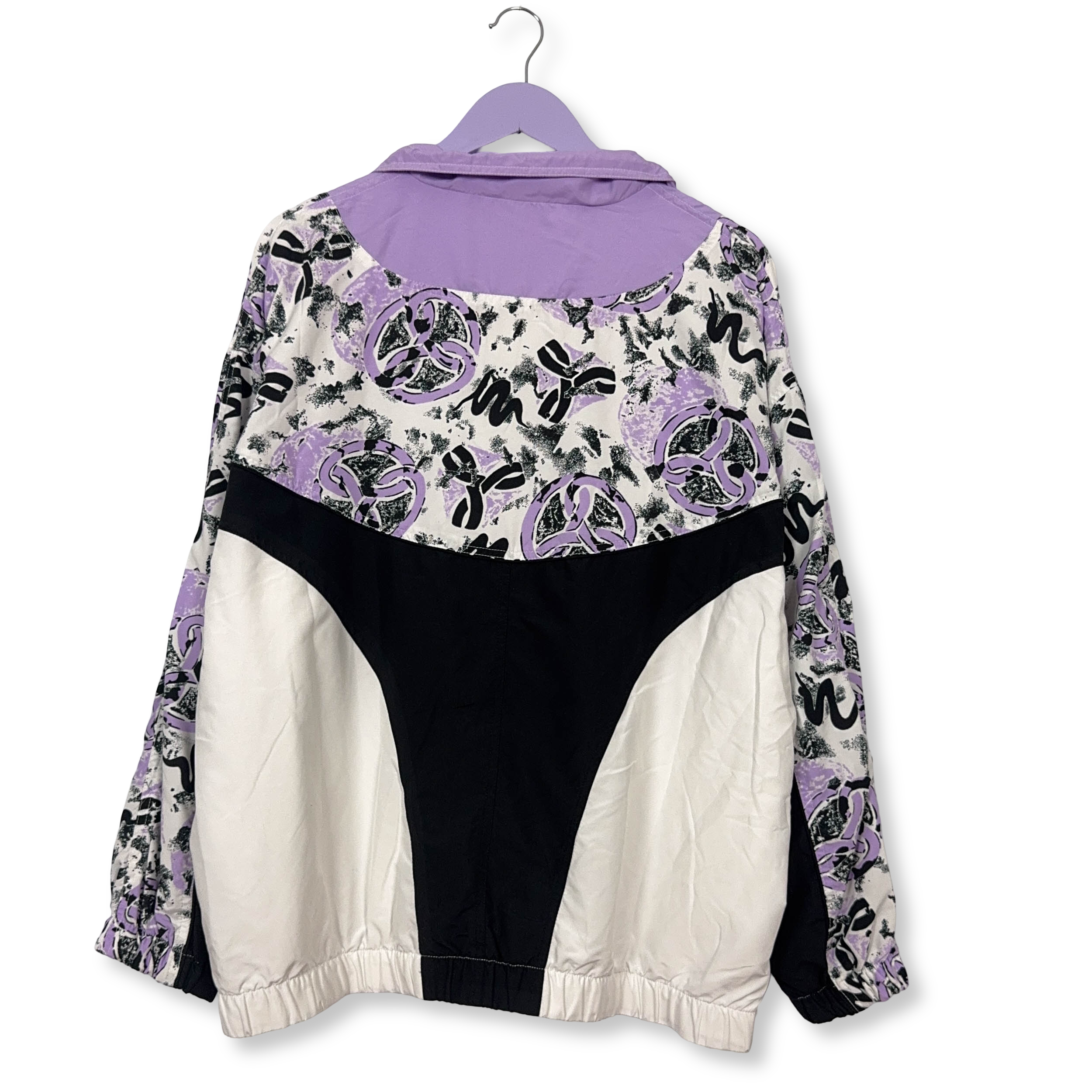 Giacca a vento Rodeo Vintage bianca e lillà a fantasia con zip anni 90 - Taglia L/XL uomo