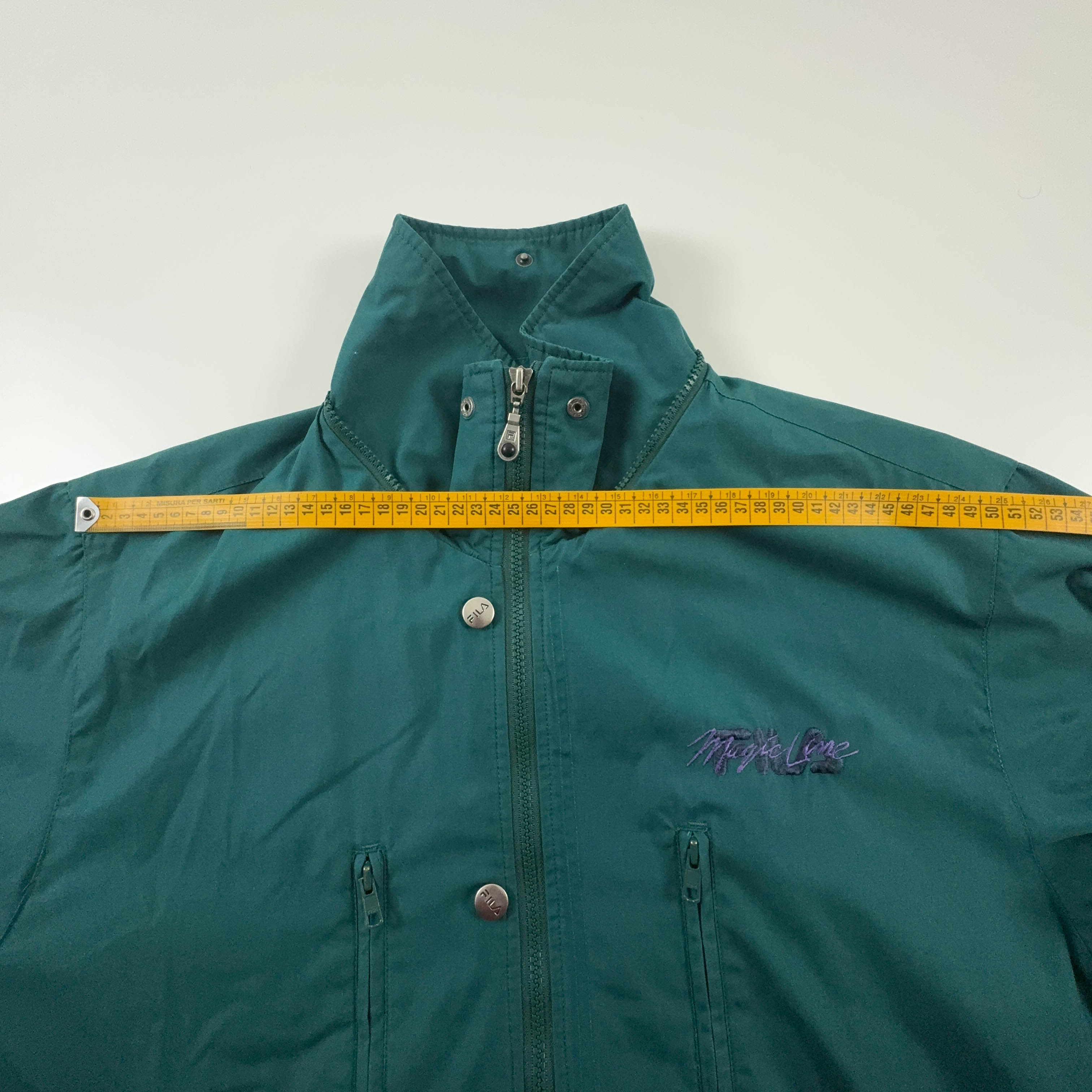 Giacca a vento Fila Vintage verde con zip e bottoni anni 90 - Taglia 46 uomo