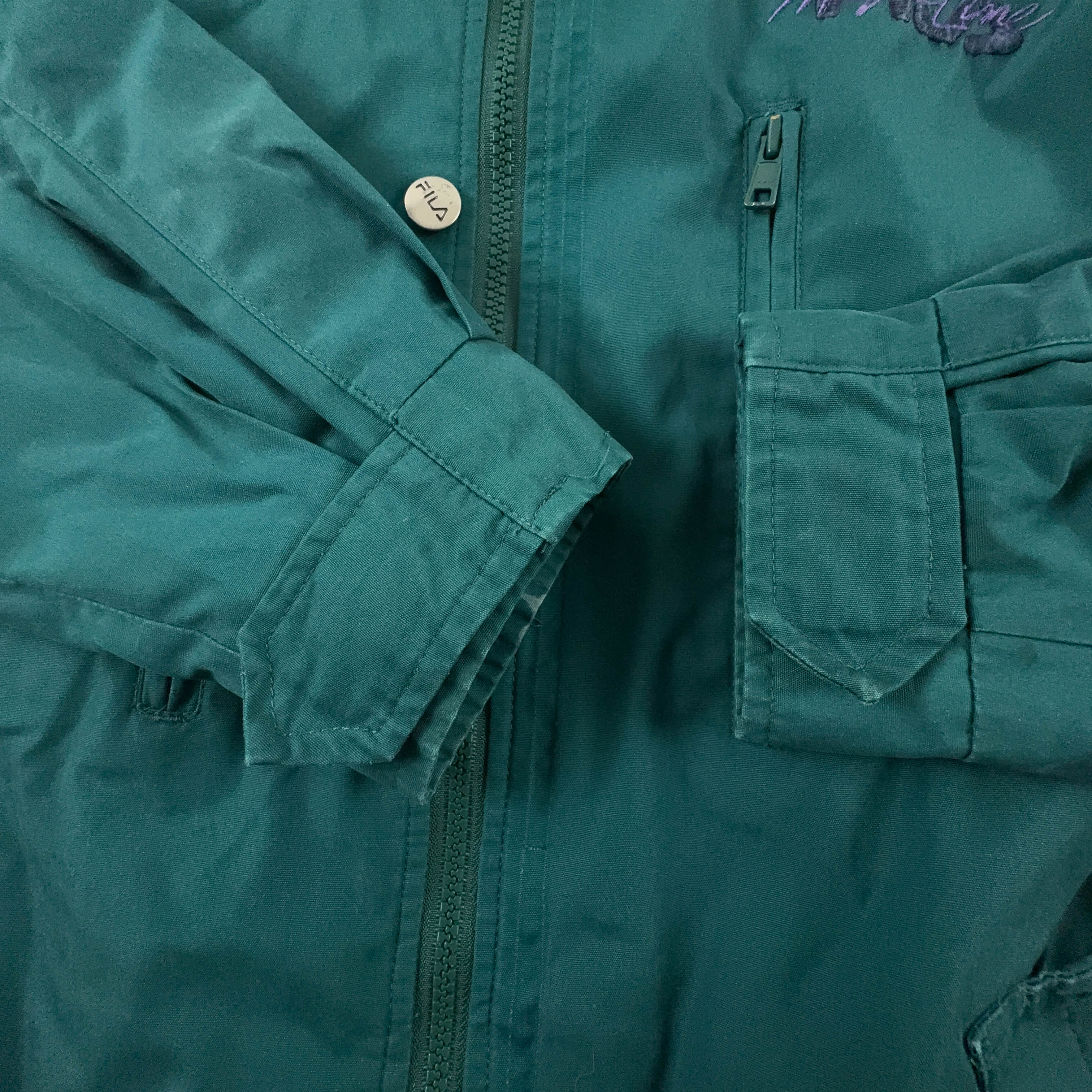 Giacca a vento Fila Vintage verde con zip e bottoni anni 90 - Taglia 46 uomo