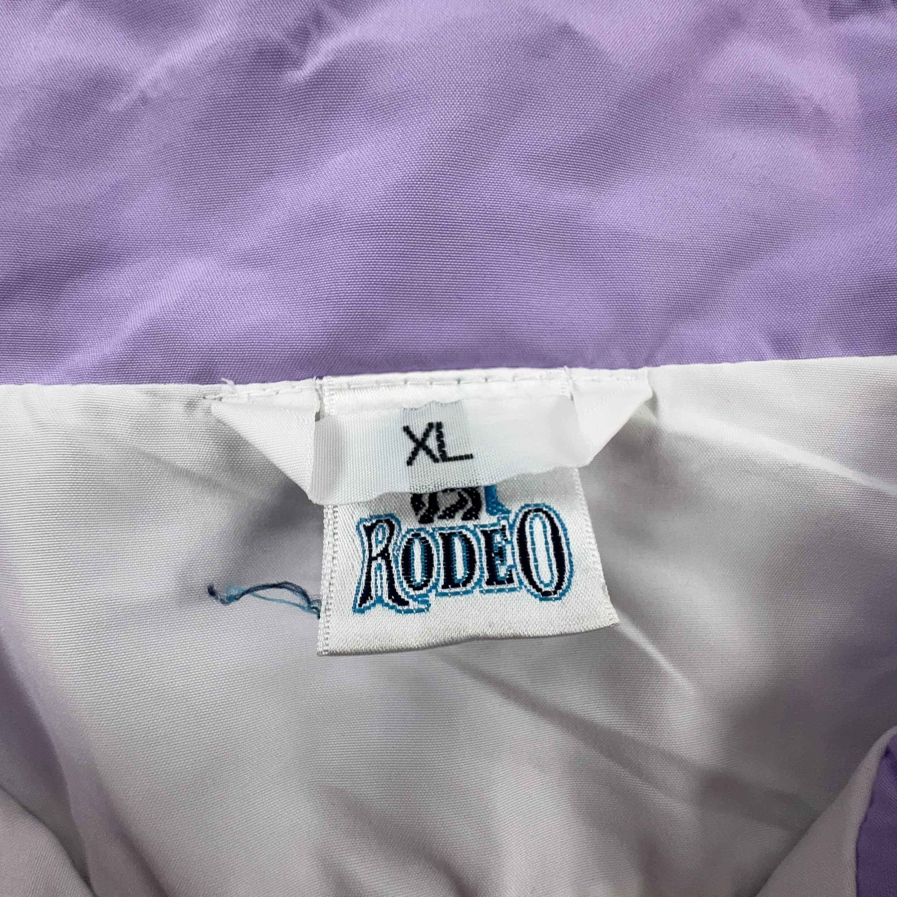 Giacca a vento Rodeo Vintage bianca e lillà a fantasia con zip anni 90 - Taglia L/XL uomo