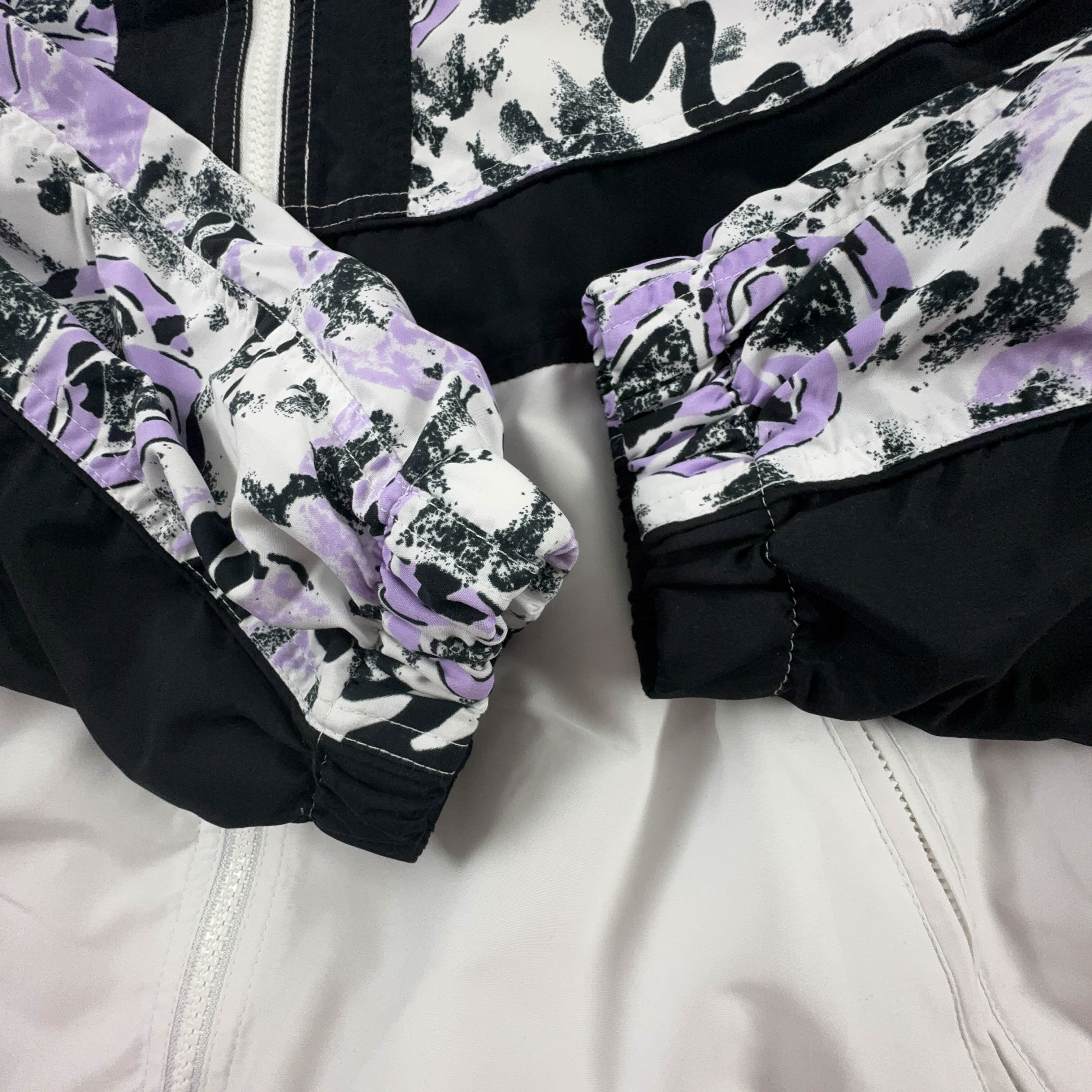 Giacca a vento Rodeo Vintage bianca e lillà a fantasia con zip anni 90 - Taglia L/XL uomo