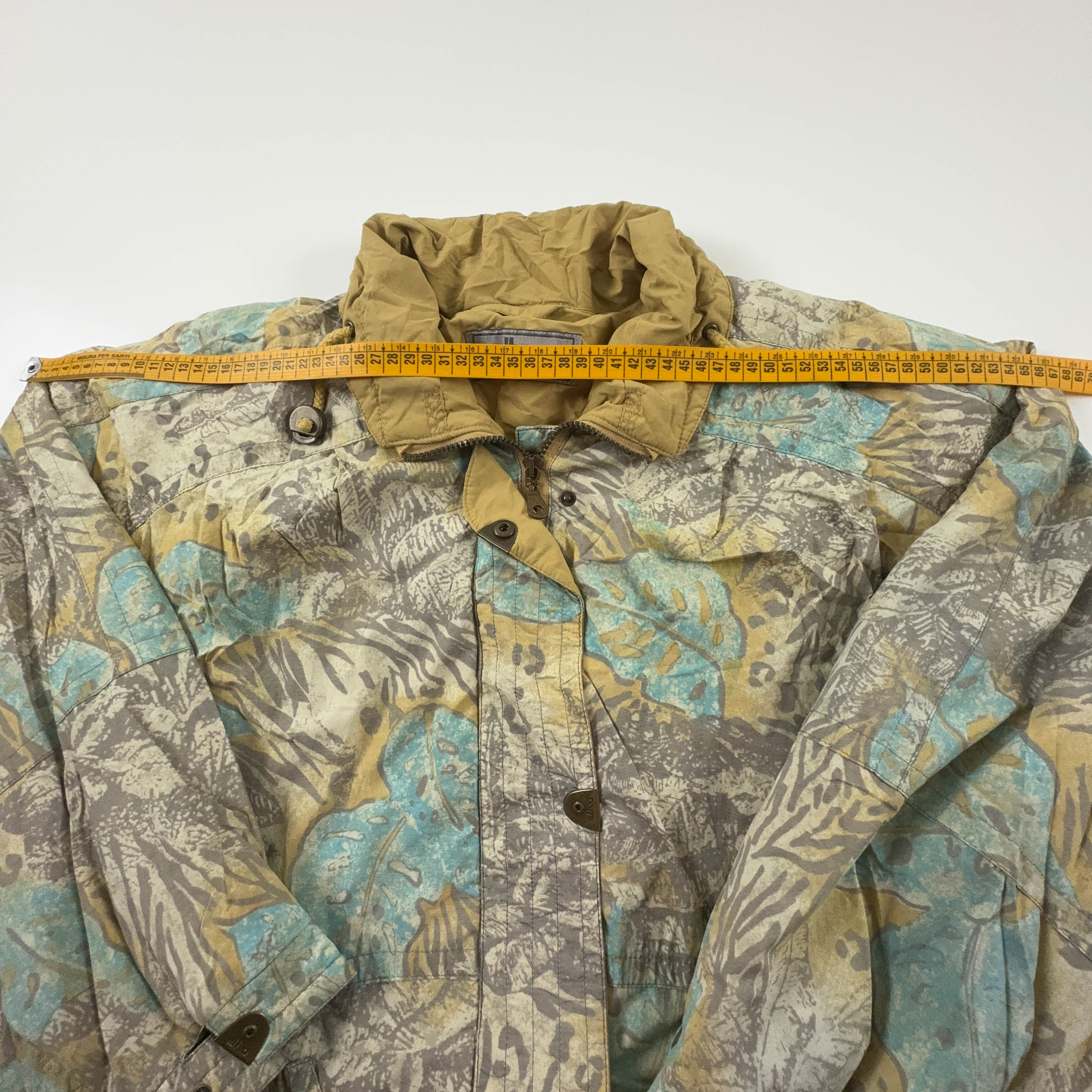 Giacca a vento Elho Vintage gialla e verde con fantasia all over anni 90 - Taglia 40 uomo