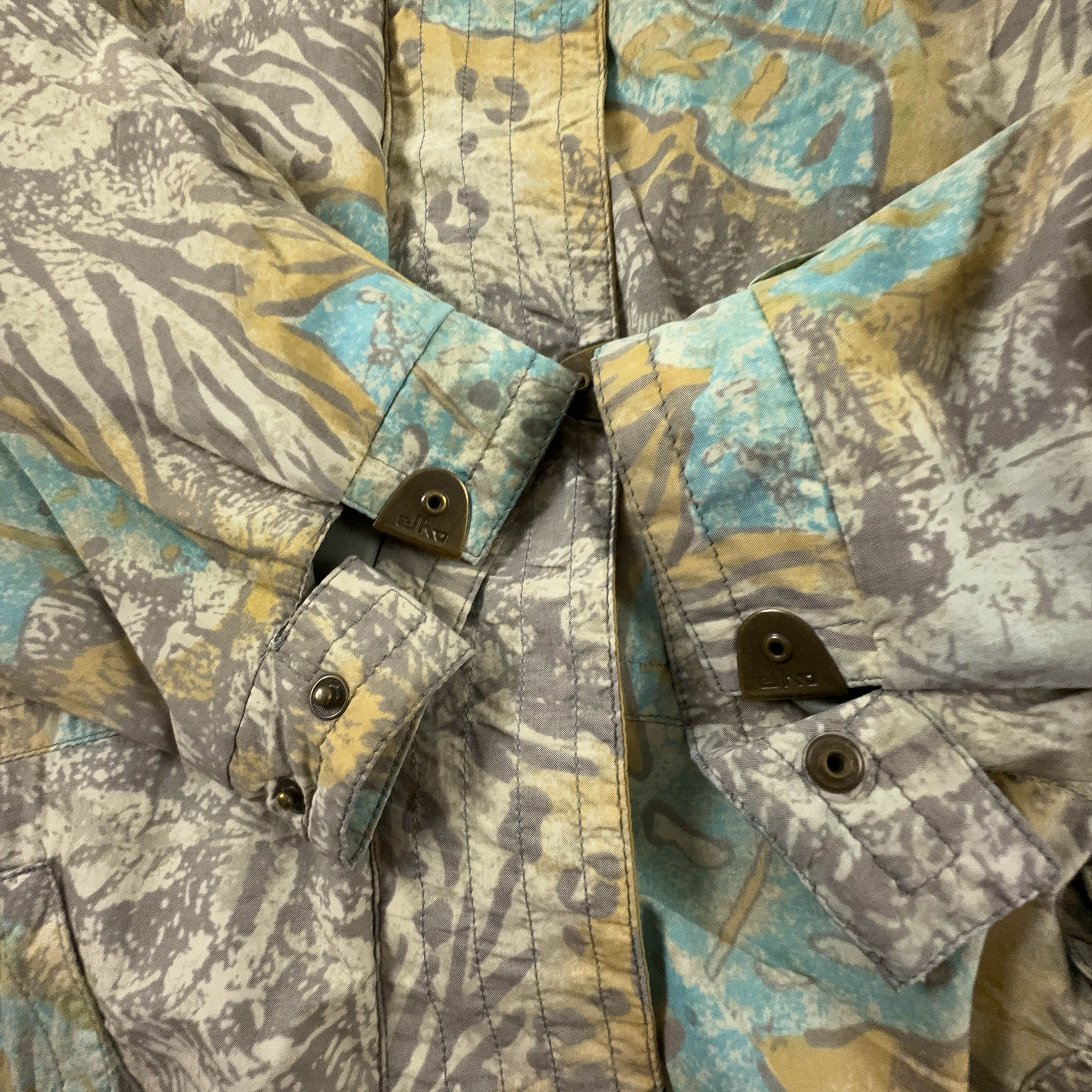 Giacca a vento Elho Vintage gialla e verde con fantasia all over anni 90 - Taglia 40 uomo