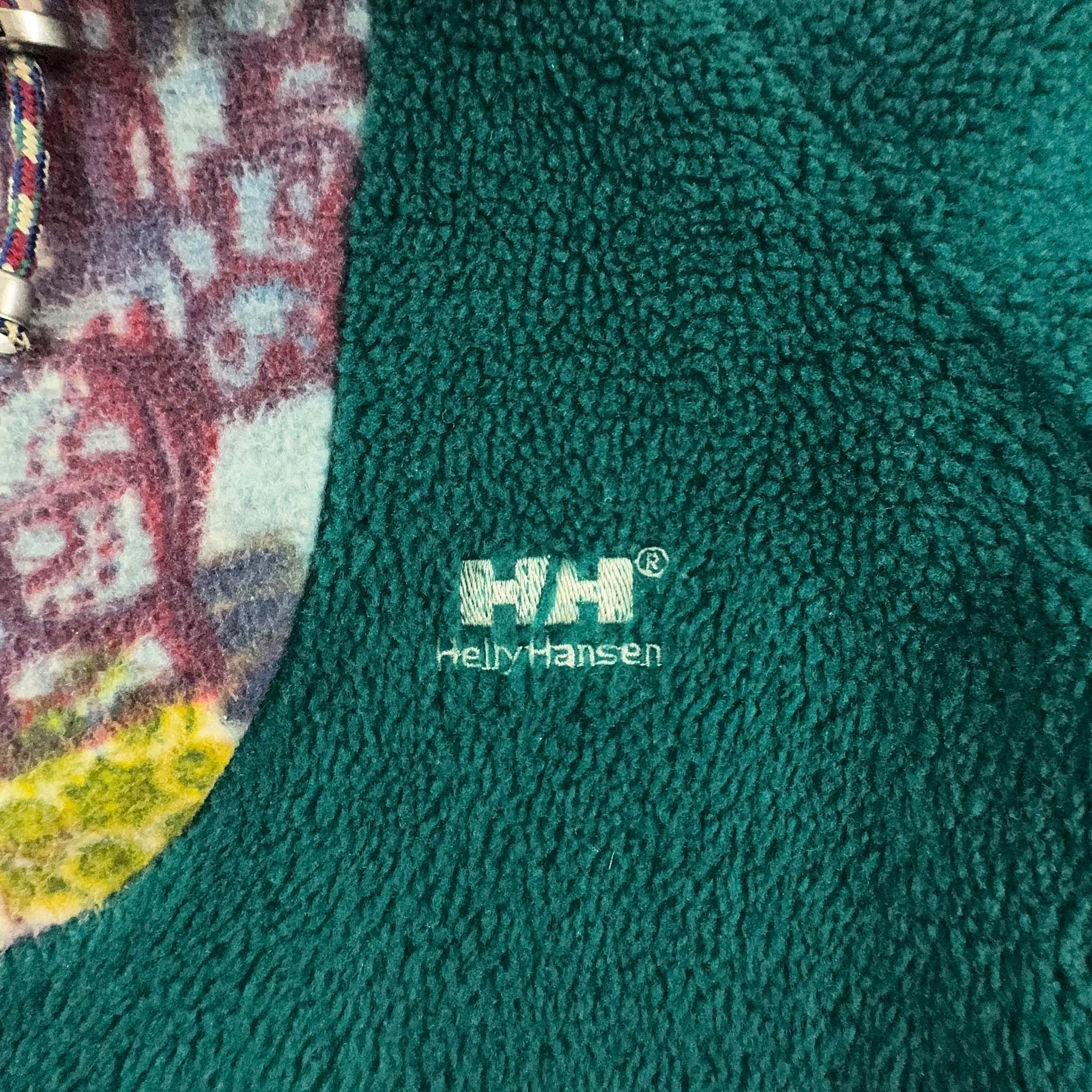 Pile Helly Hansen Vintage foderato verde e panna fantasia con zip anni 80 - Taglia M/L uomo