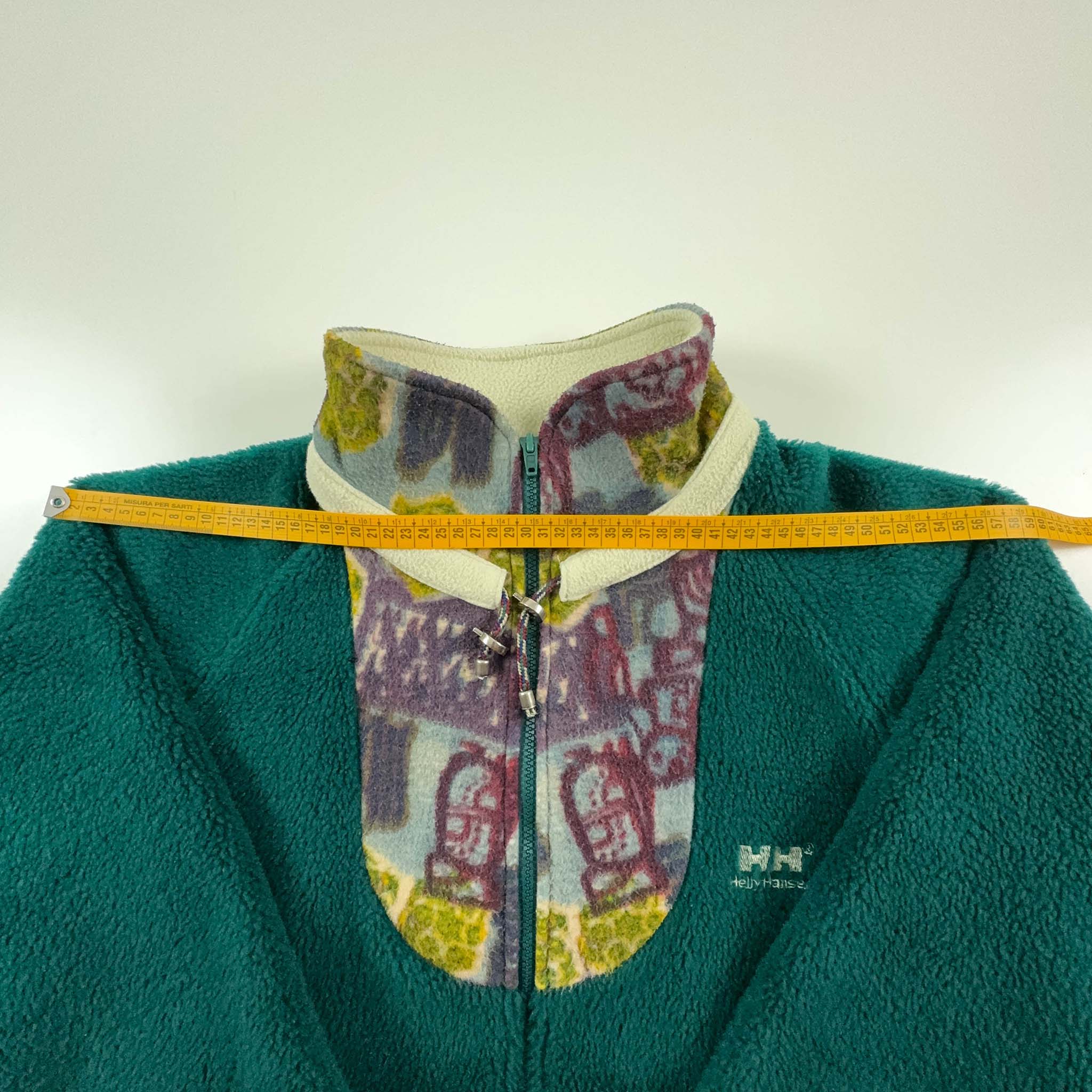 Pile Helly Hansen Vintage foderato verde e panna fantasia con zip anni 80 - Taglia M/L uomo