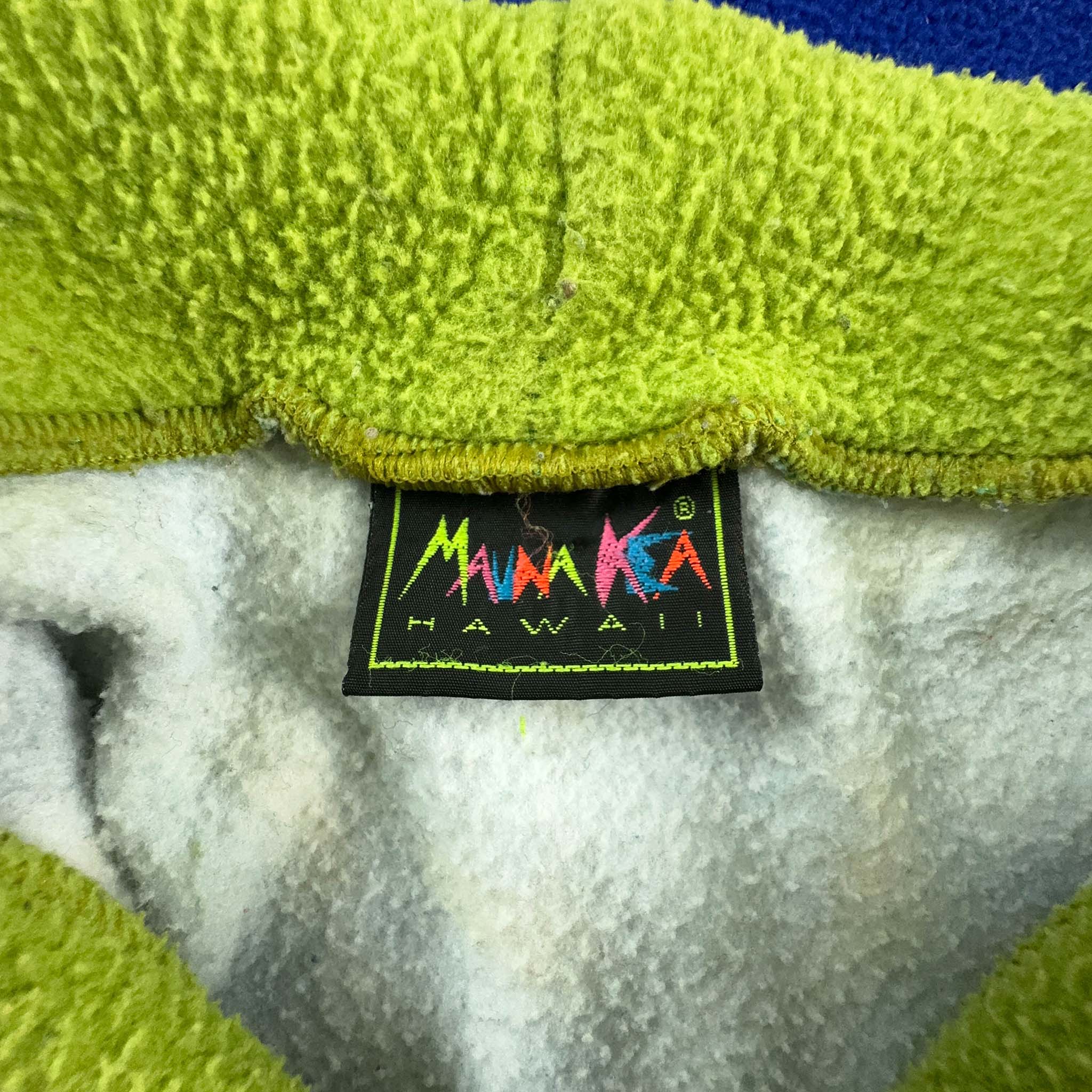 Pile Mauna Kea Vintage blu e verde a fantasia con zip anni 80 - Taglia L uomo