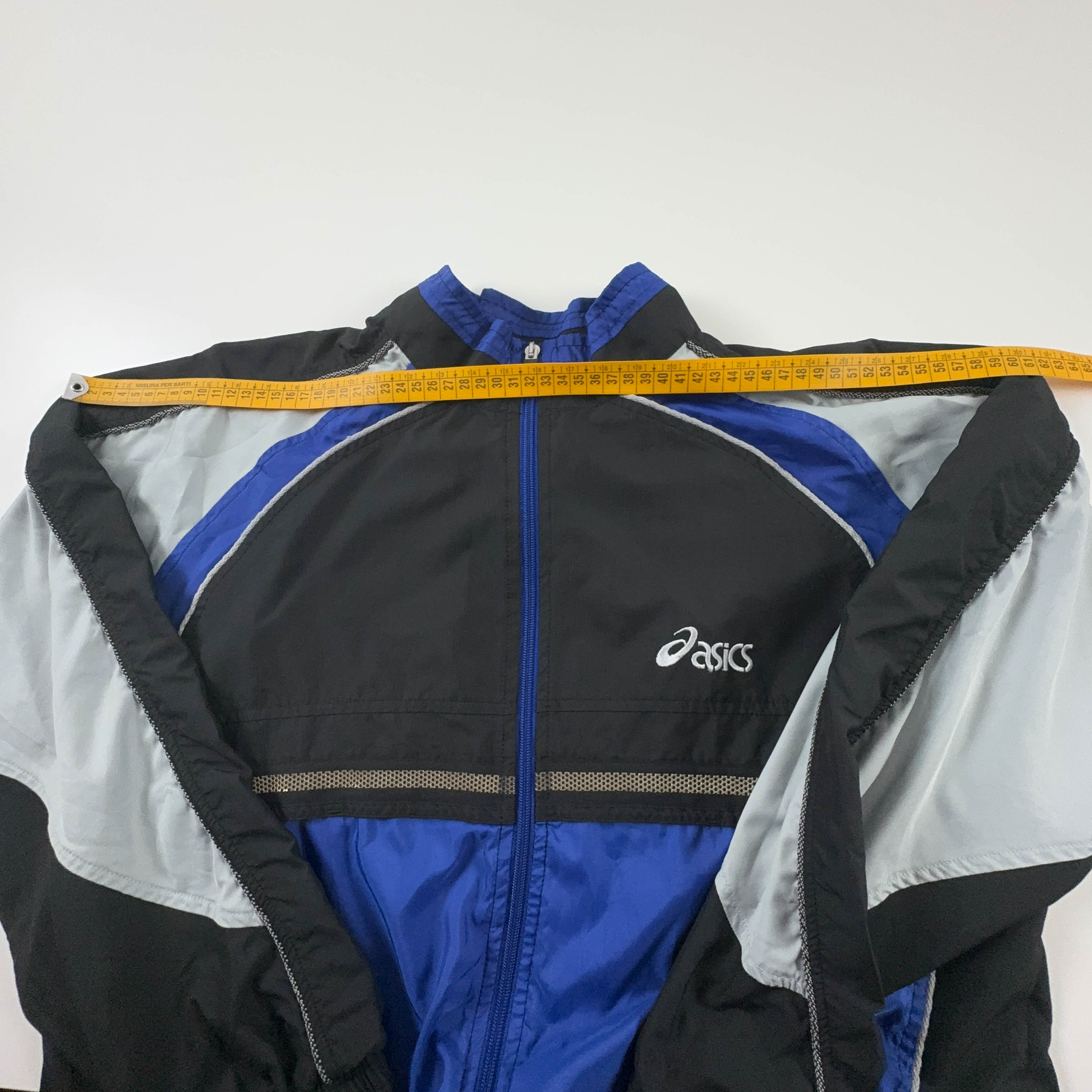 Giacca a vento Asics blu e nera con zip anni 00 - Taglia M uomo