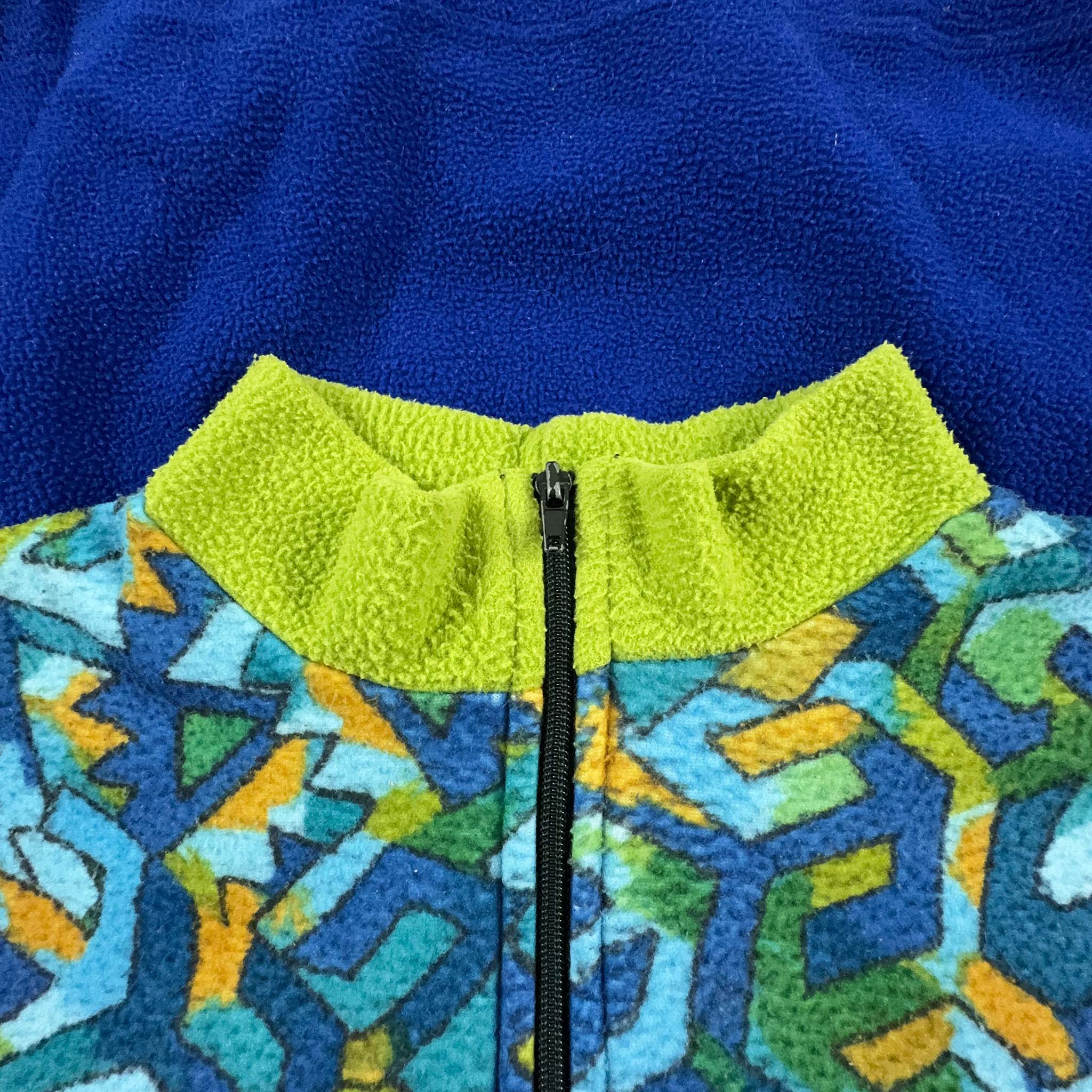 Pile Mauna Kea Vintage blu e verde a fantasia con zip anni 80 - Taglia L uomo