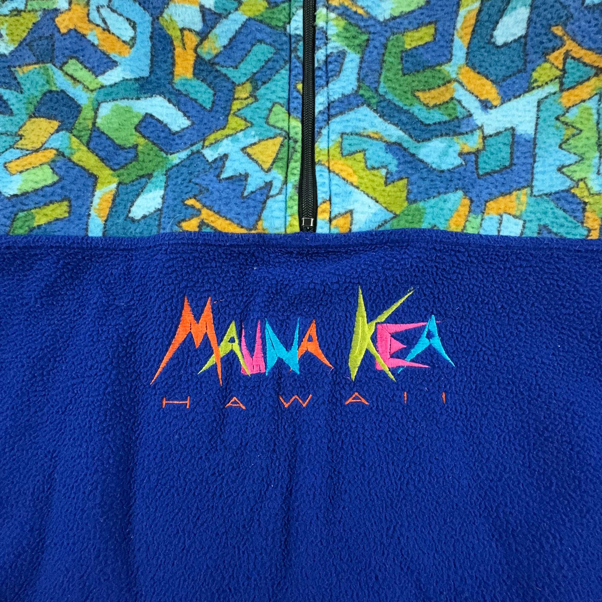 Pile Mauna Kea Vintage blu e verde a fantasia con zip anni 80 - Taglia L uomo