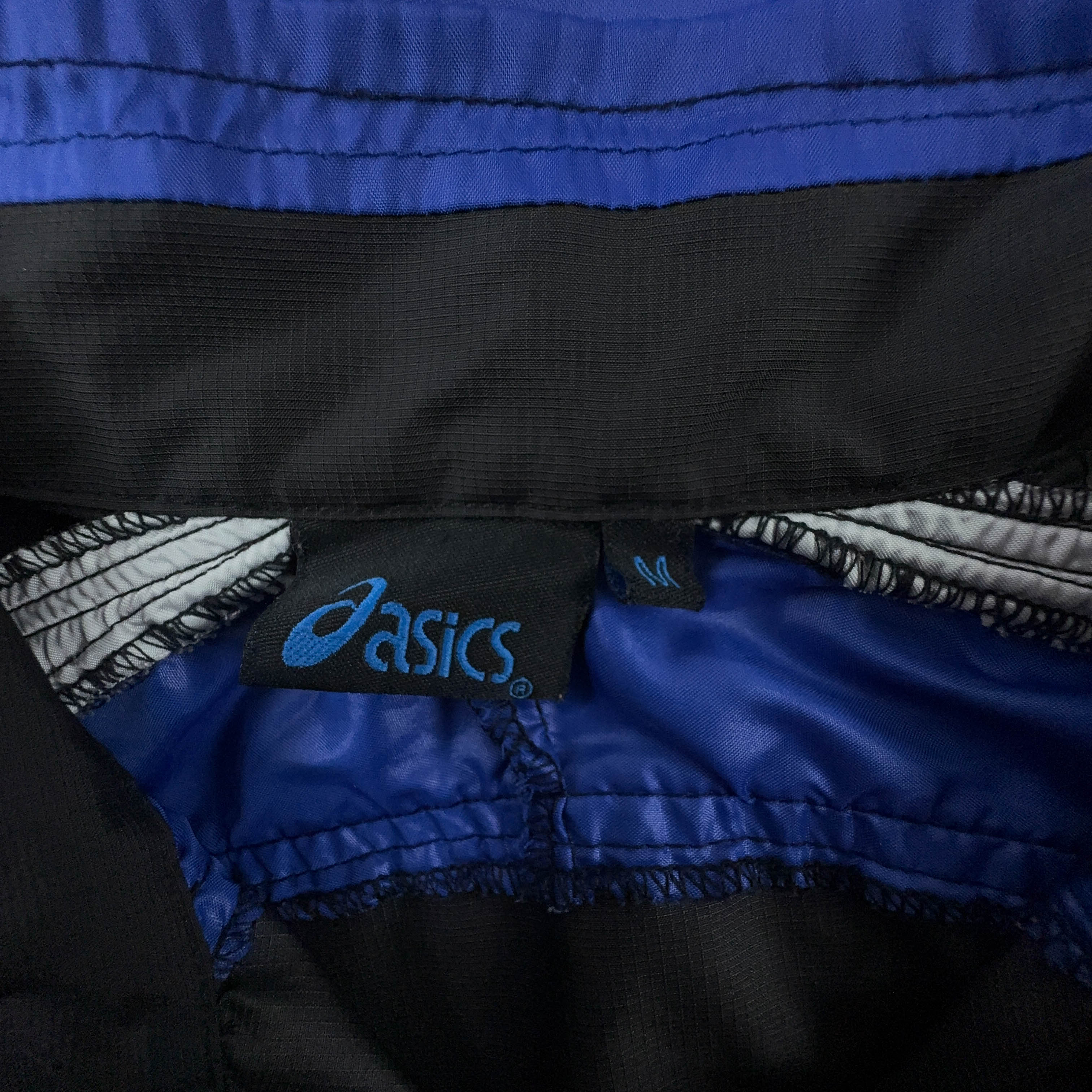 Giacca a vento Asics blu e nera con zip anni 00 - Taglia M uomo