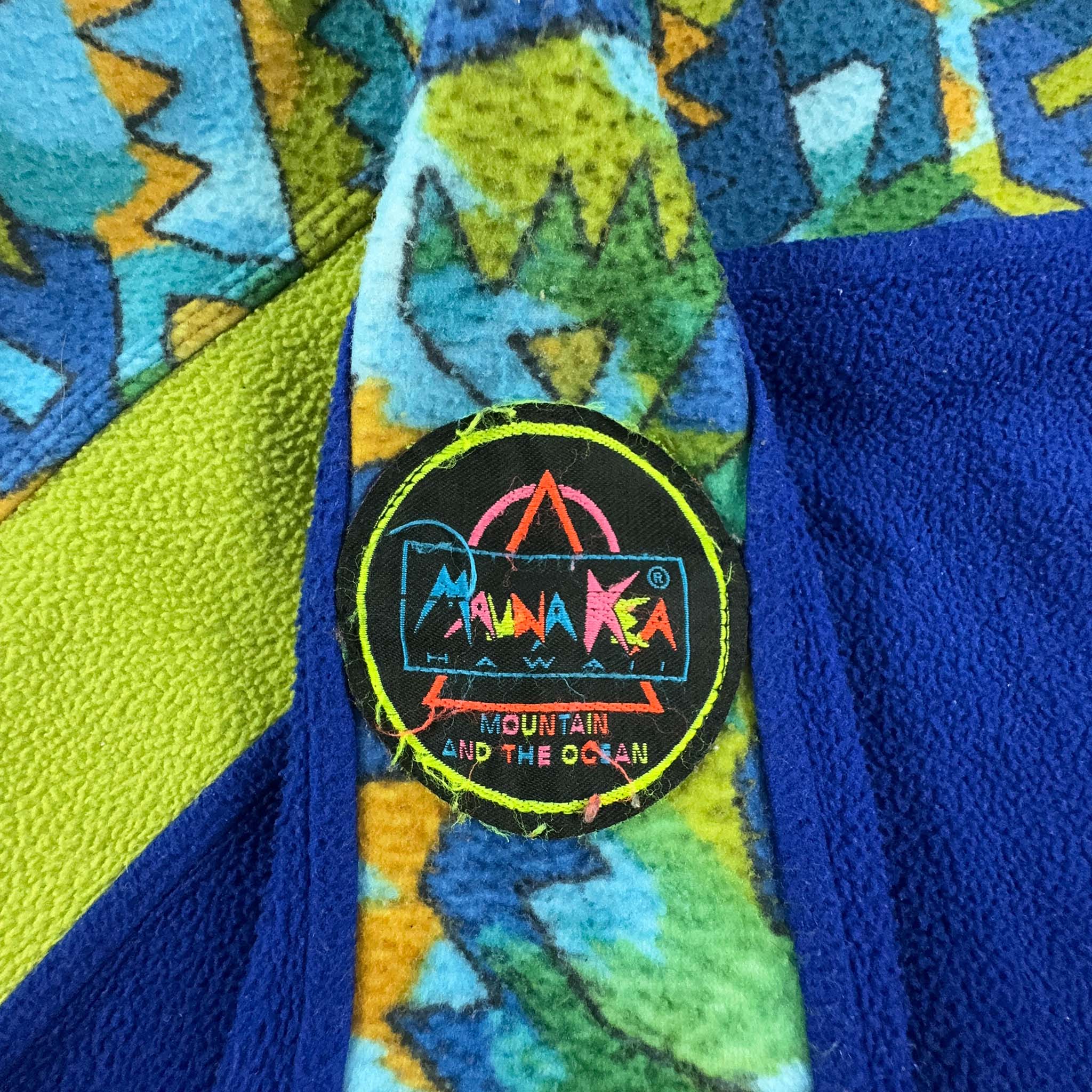 Pile Mauna Kea Vintage blu e verde a fantasia con zip anni 80 - Taglia L uomo