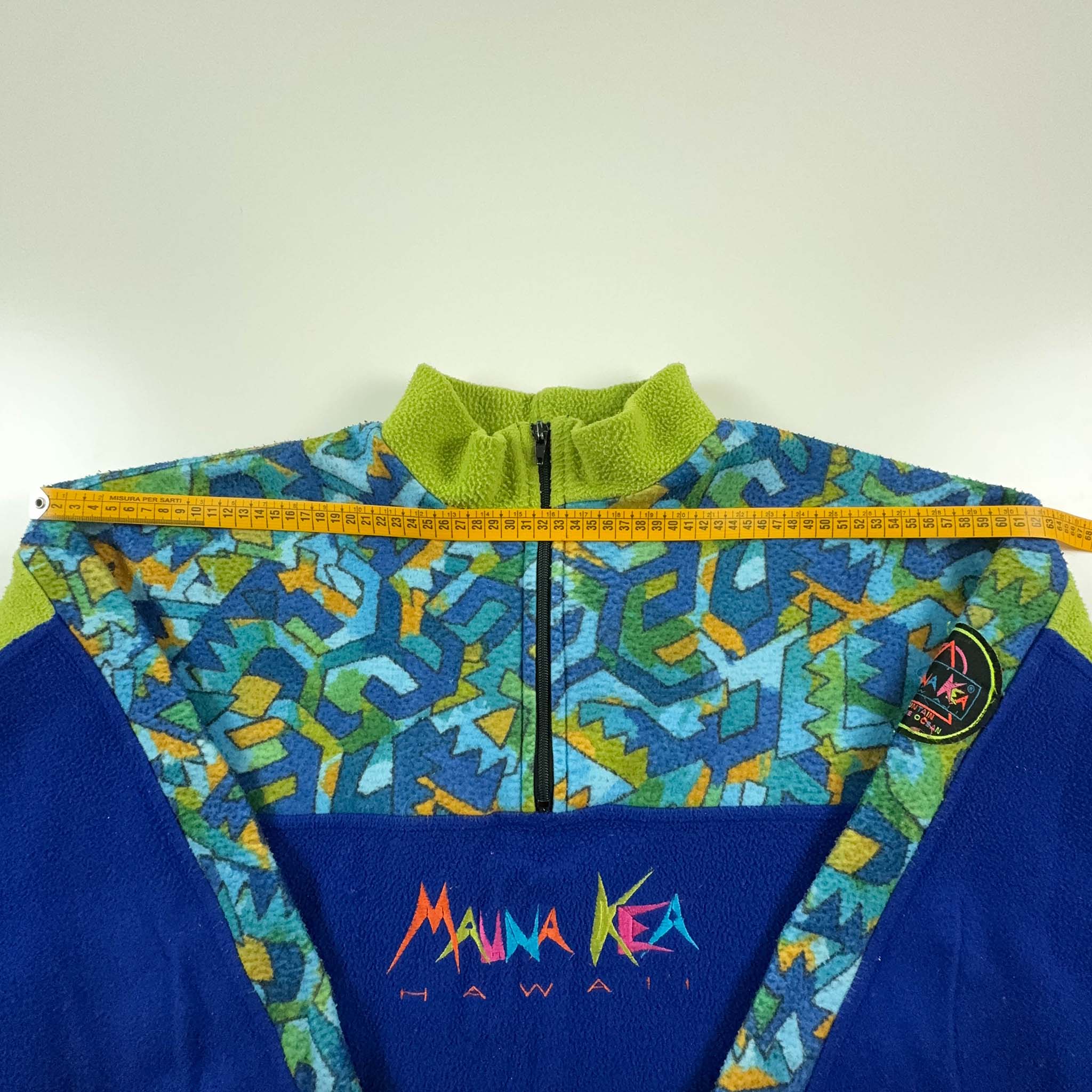 Pile Mauna Kea Vintage blu e verde a fantasia con zip anni 80 - Taglia L uomo