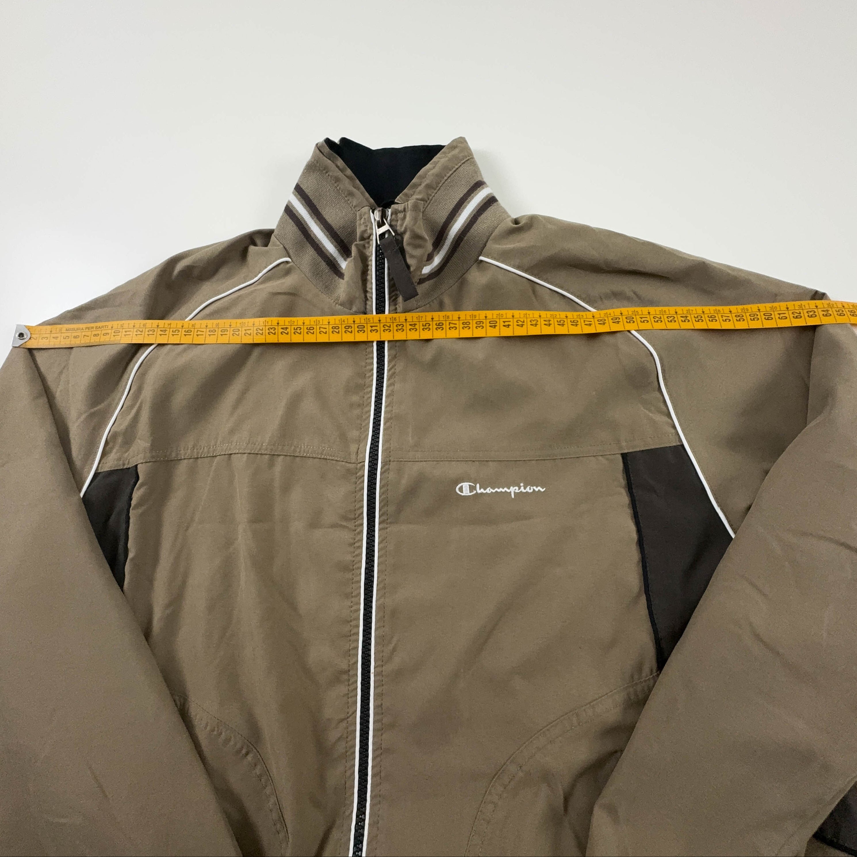 Giacca a vento Champion Vintage marrone con zip anni 90 - Taglia M uomo