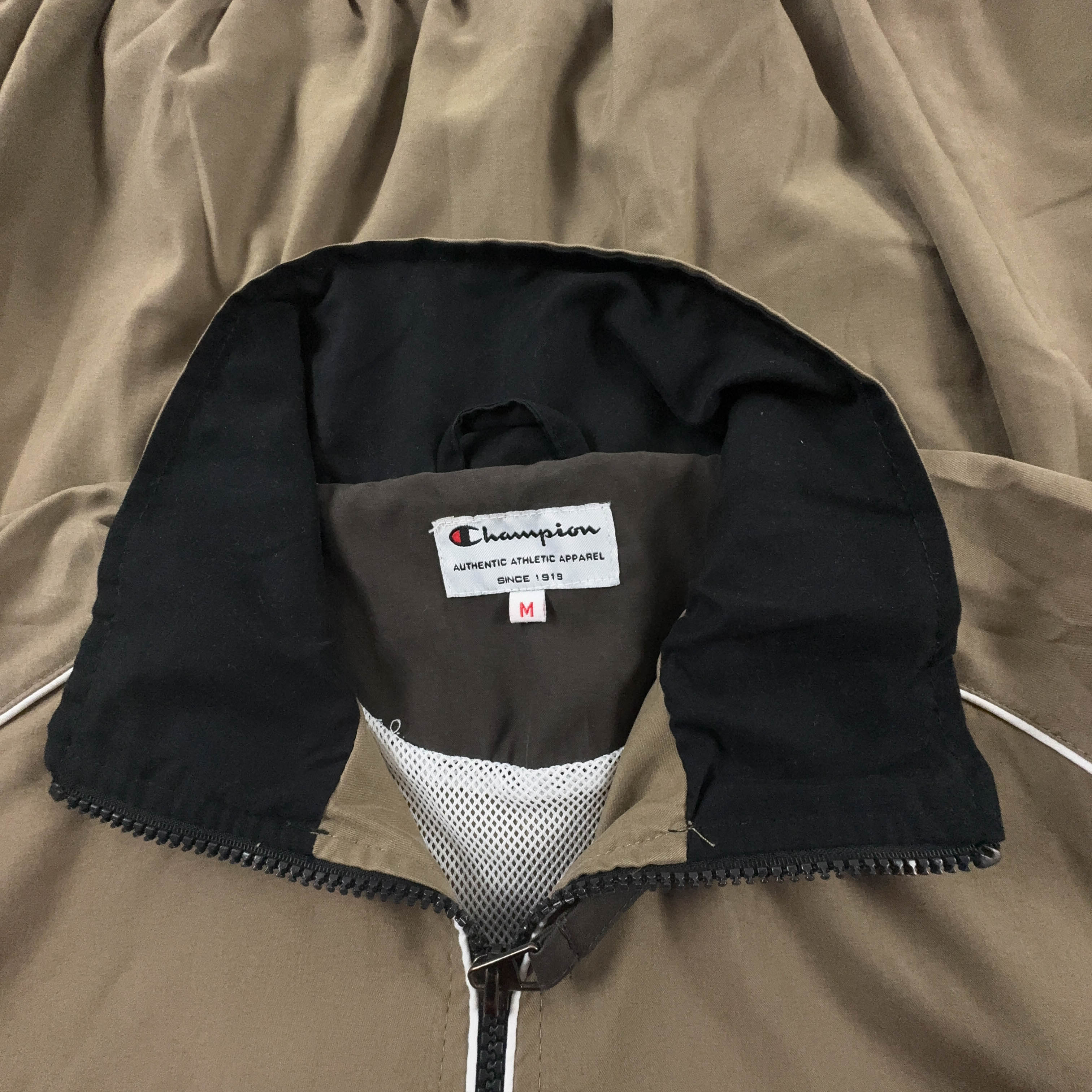 Giacca a vento Champion Vintage marrone con zip anni 90 - Taglia M uomo