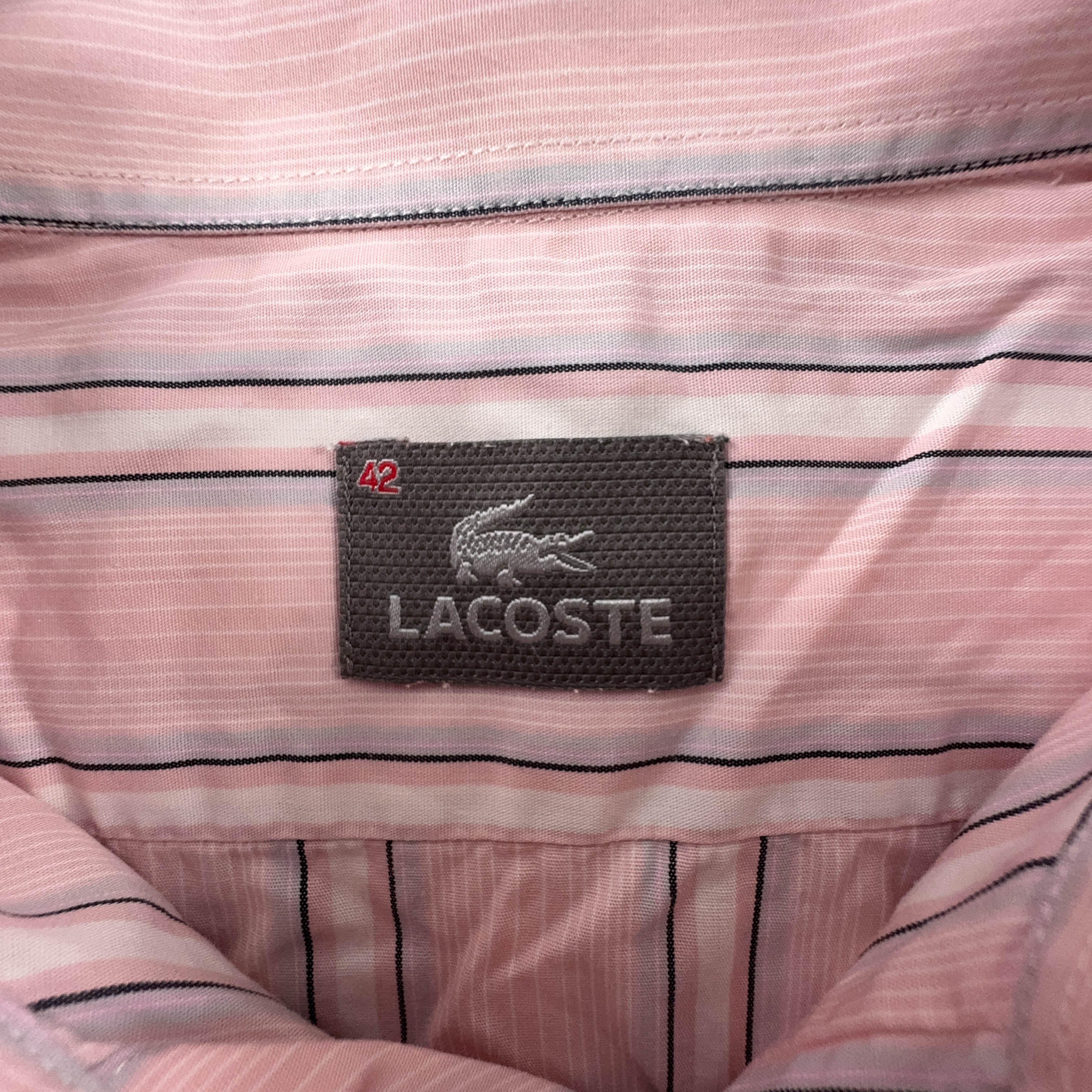 Camicia Lacoste a righe rosa e grigia - Taglia 42 uomo