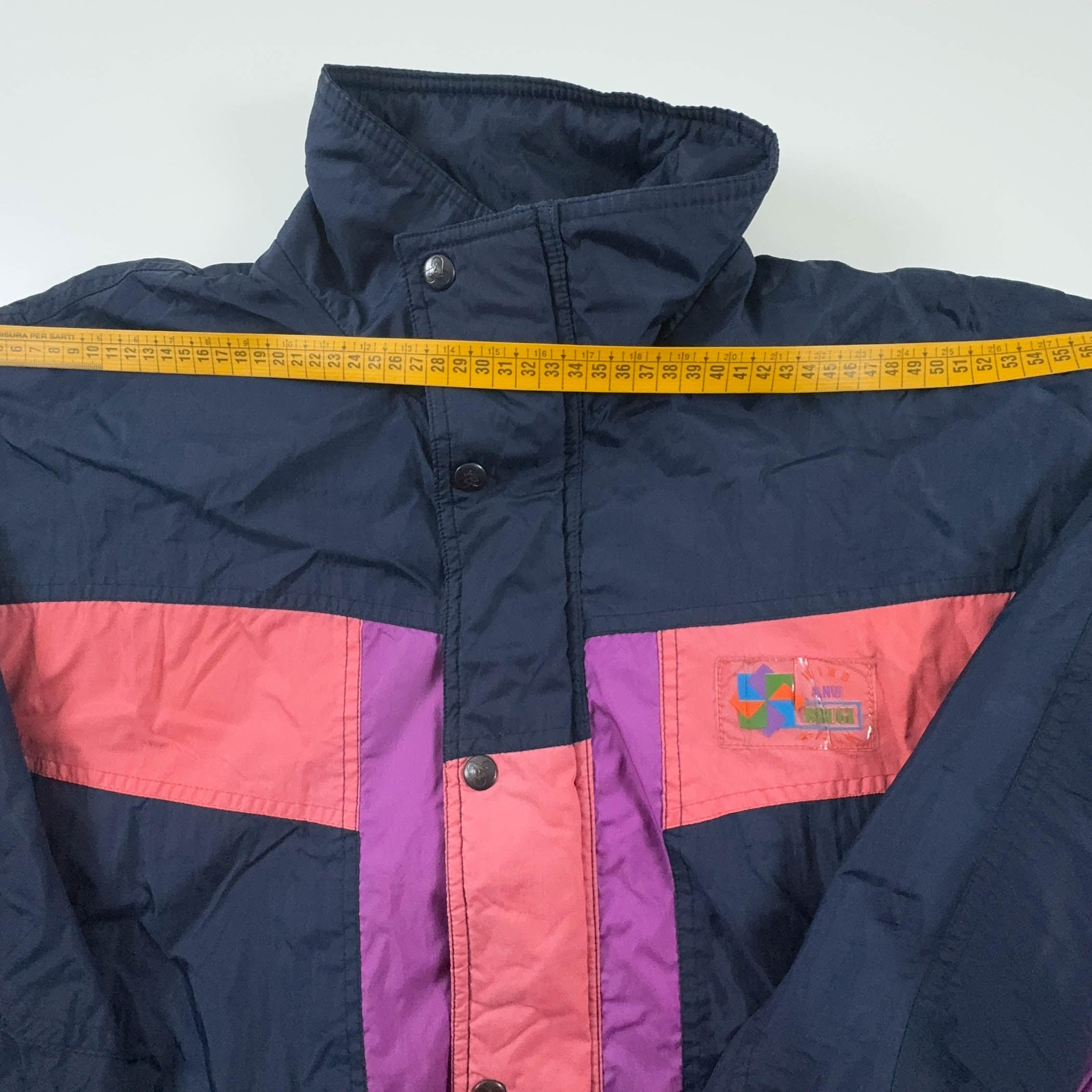 Giacca a vento Brugi Vintage blu e rosa con bottoni - Taglia M uomo
