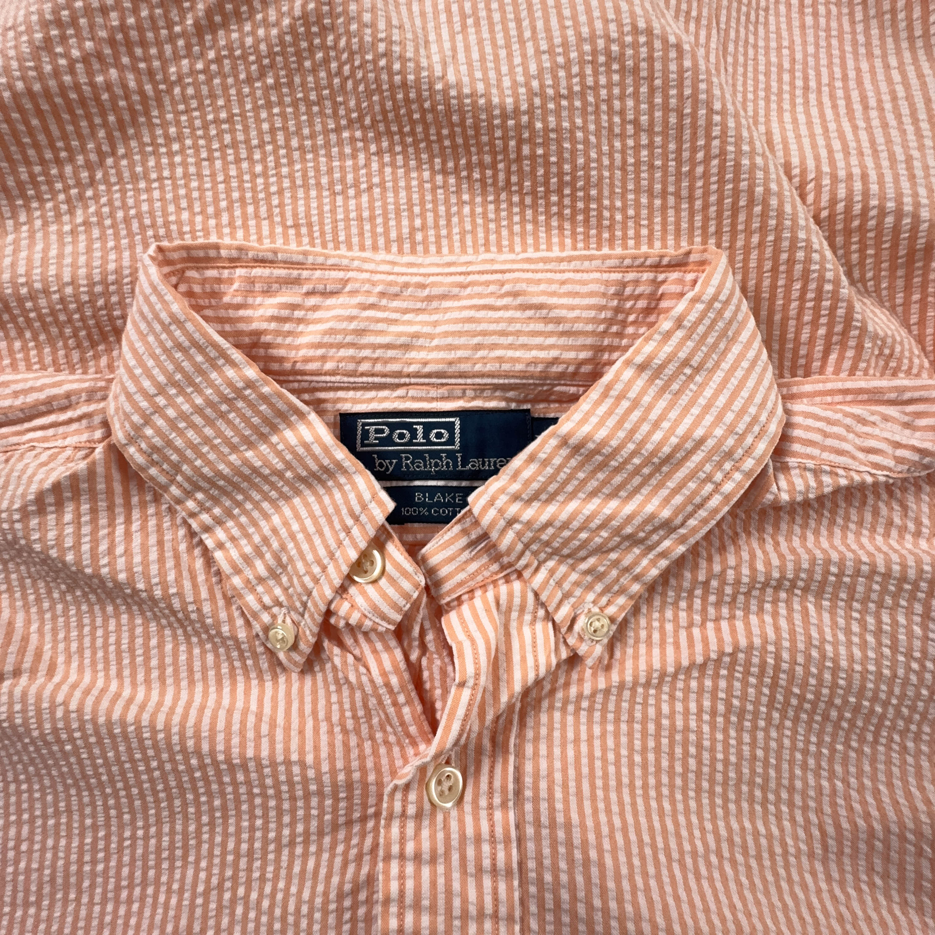 Camicia Ralph Lauren arancione e bianca a righe blake cotton - Taglia M/L uomo
