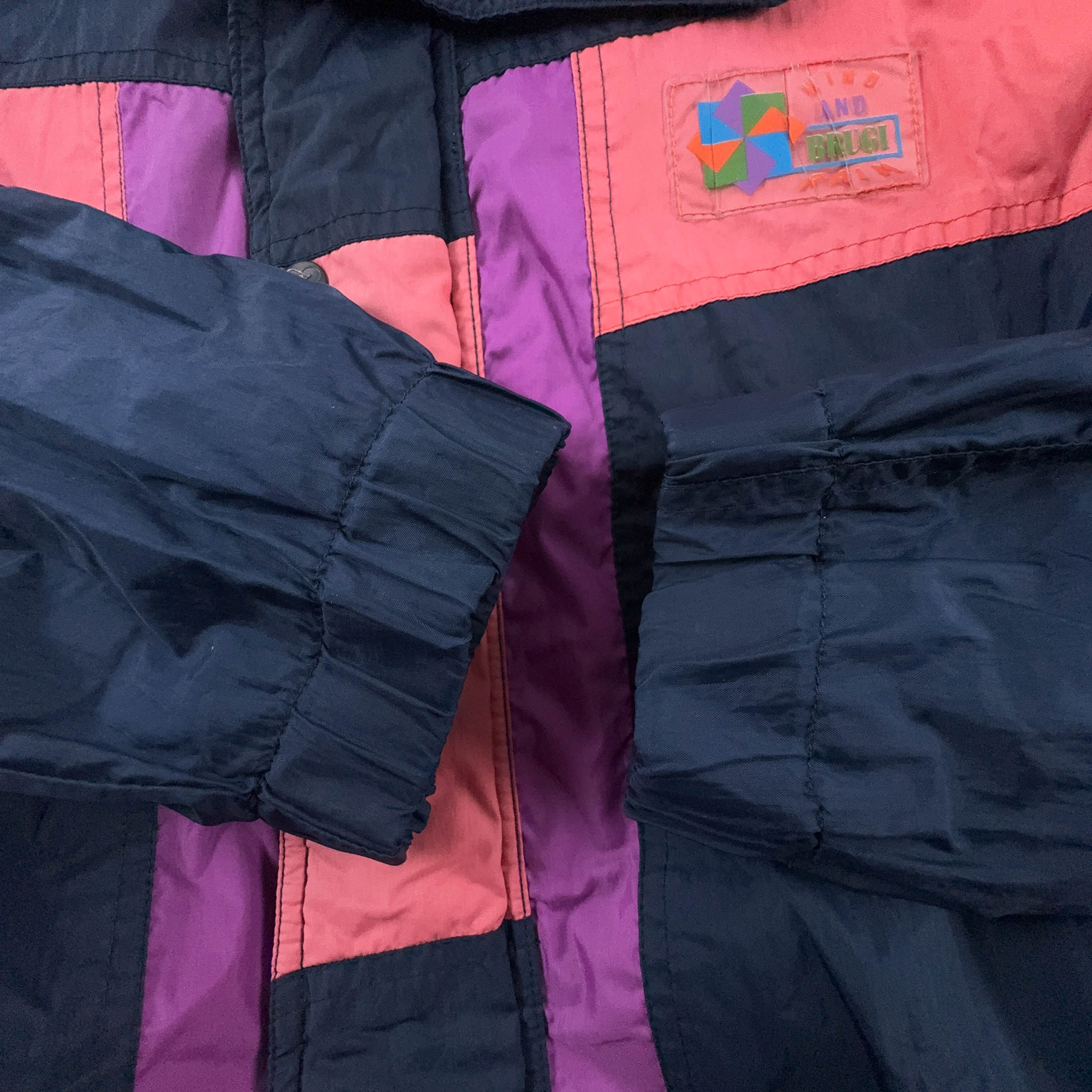 Giacca a vento Brugi Vintage blu e rosa con bottoni - Taglia M uomo