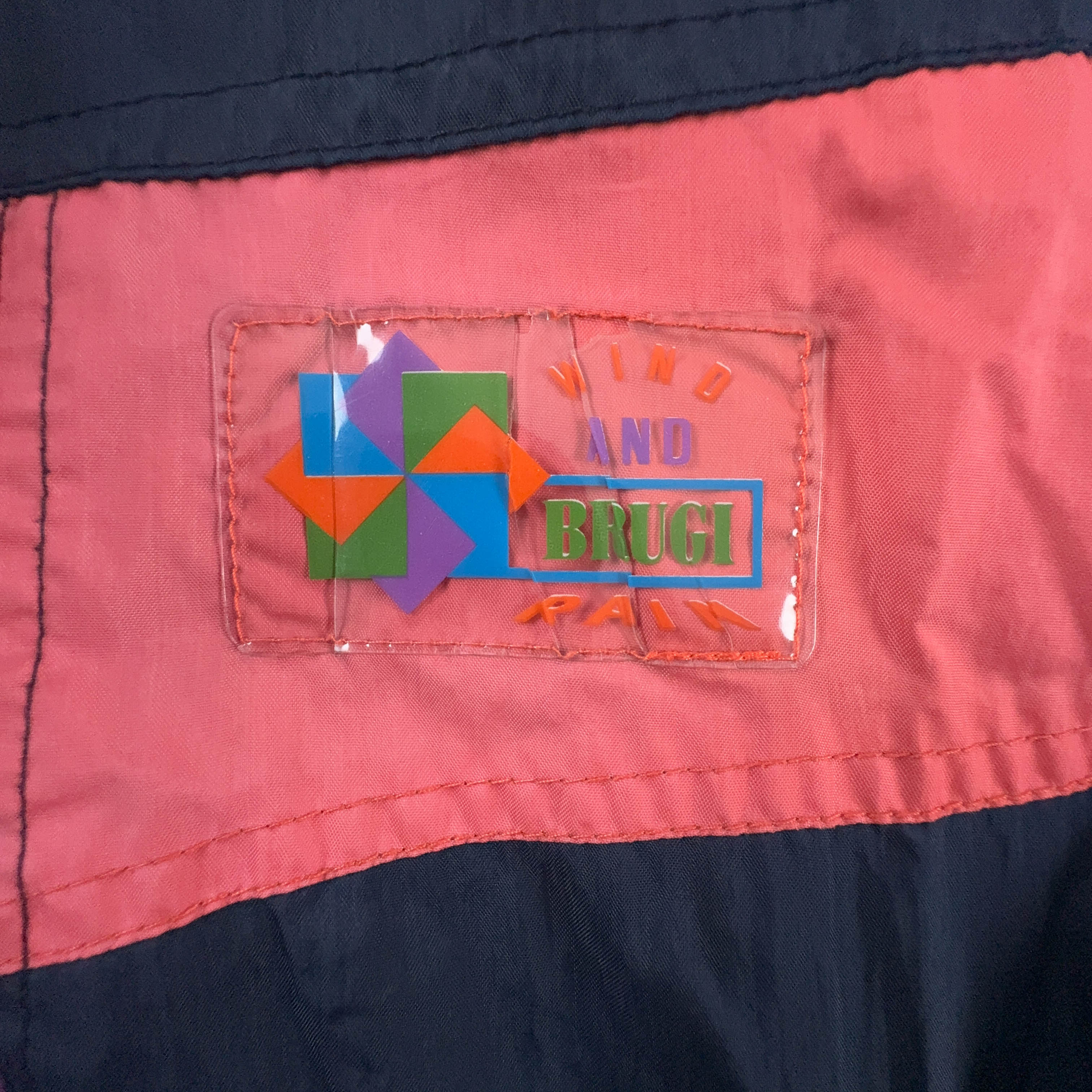 Giacca a vento Brugi Vintage blu e rosa con bottoni - Taglia M uomo