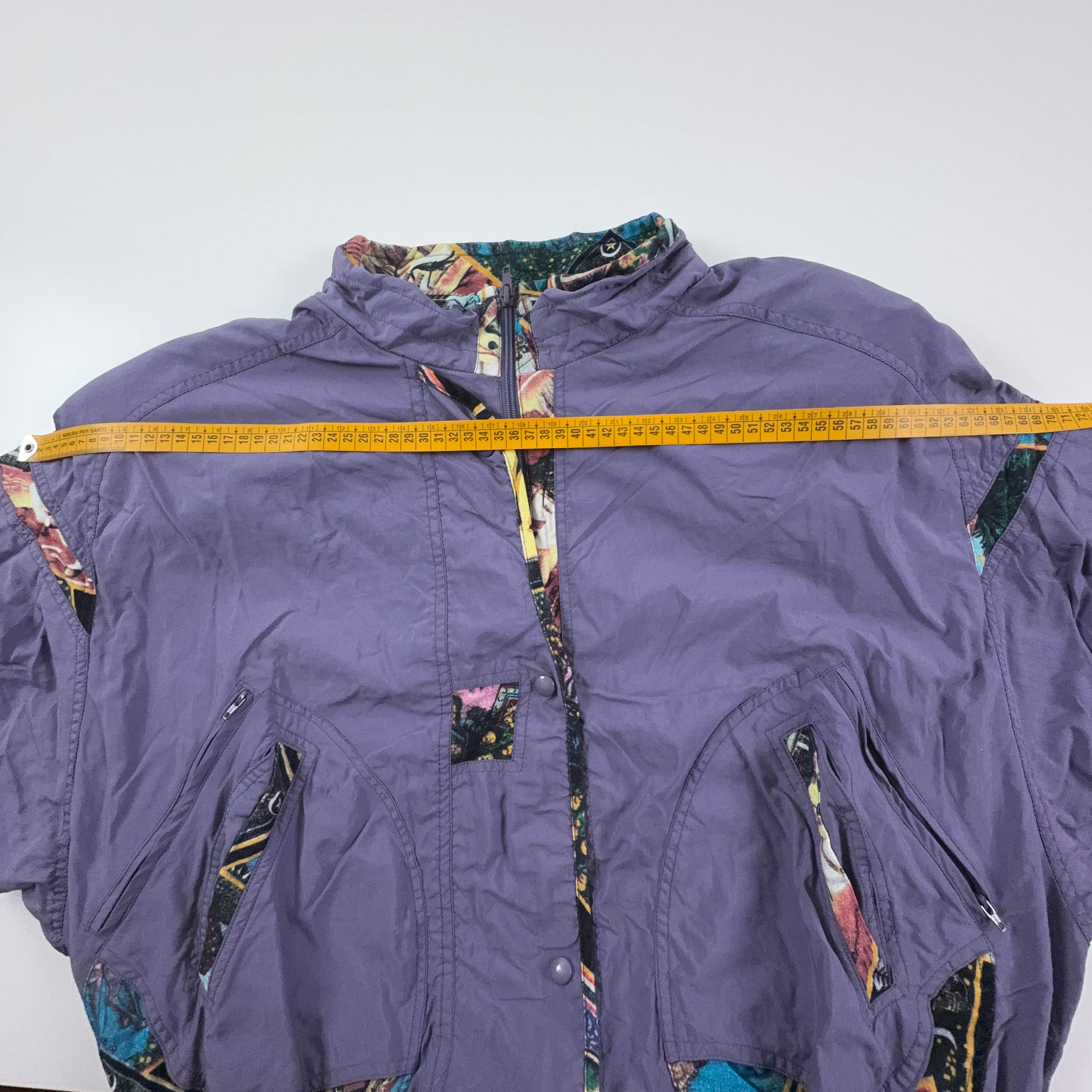 Giacca a vento Vintage viola con fantasia e zip - Taglia 40 uomo