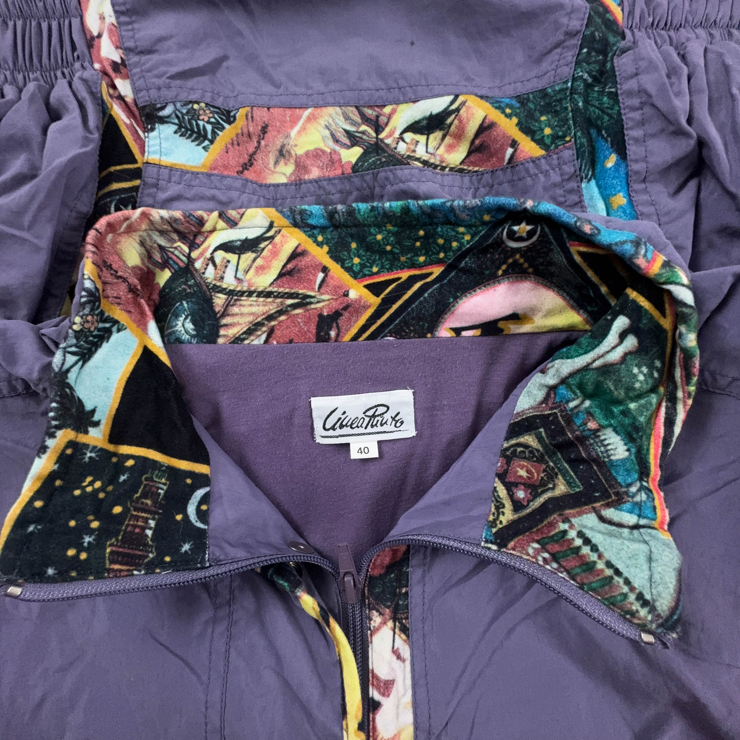 Giacca a vento Vintage viola con fantasia e zip - Taglia 40 uomo