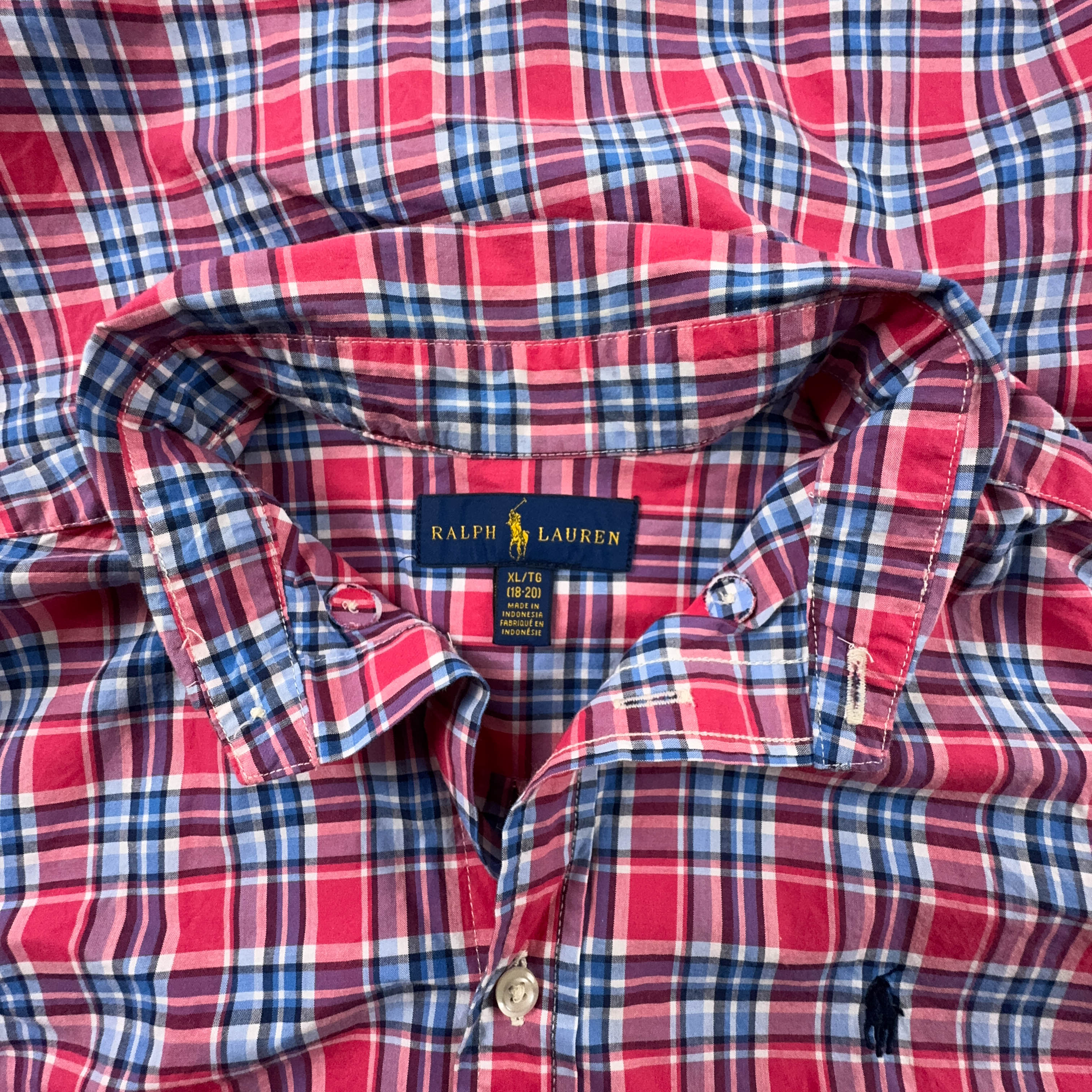 Camicia Ralph Lauren rossa e blu a quadri - Taglia S/M uomo