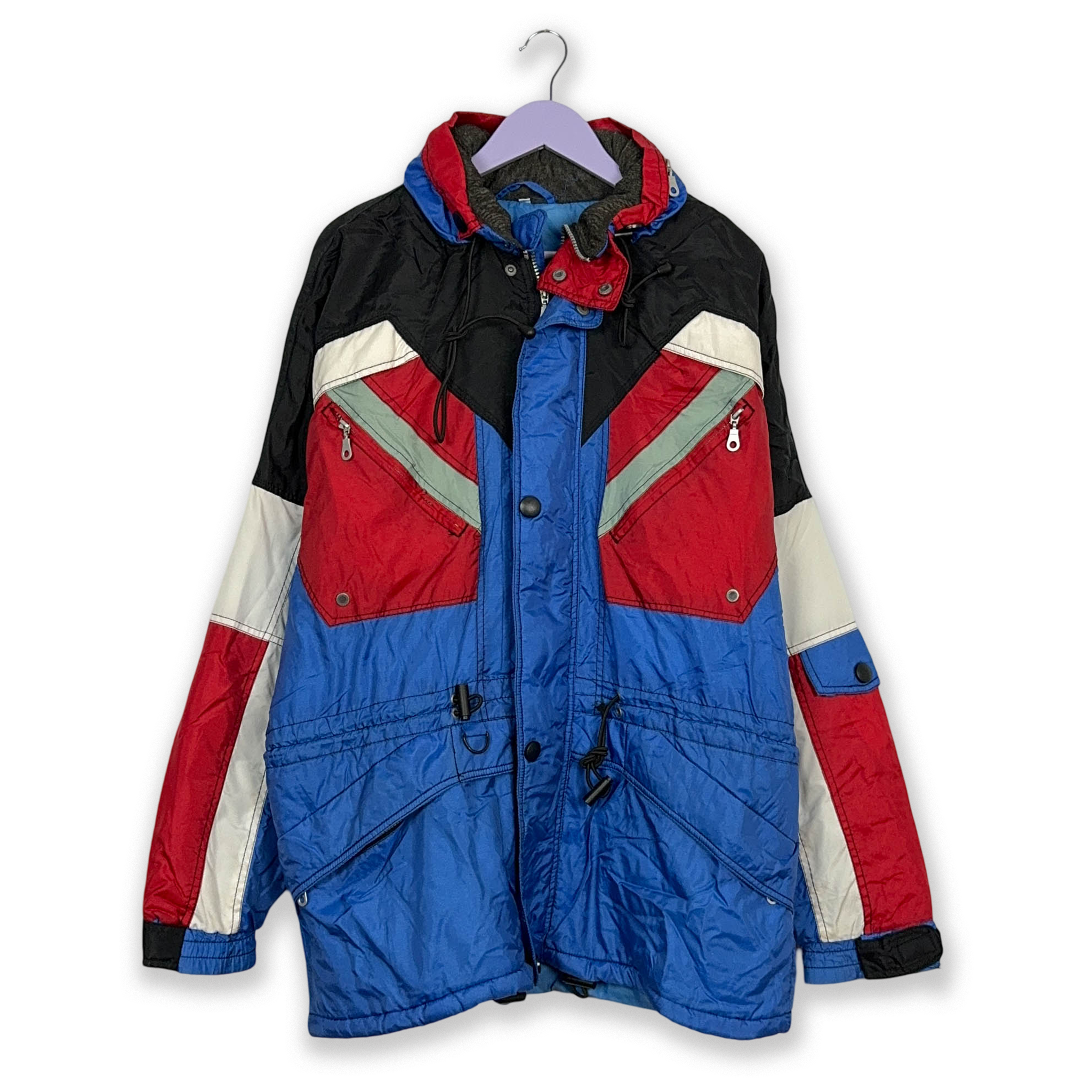 Giacca da Sci/Snowboard Vintage blu e rossa con zip - Taglia L uomo