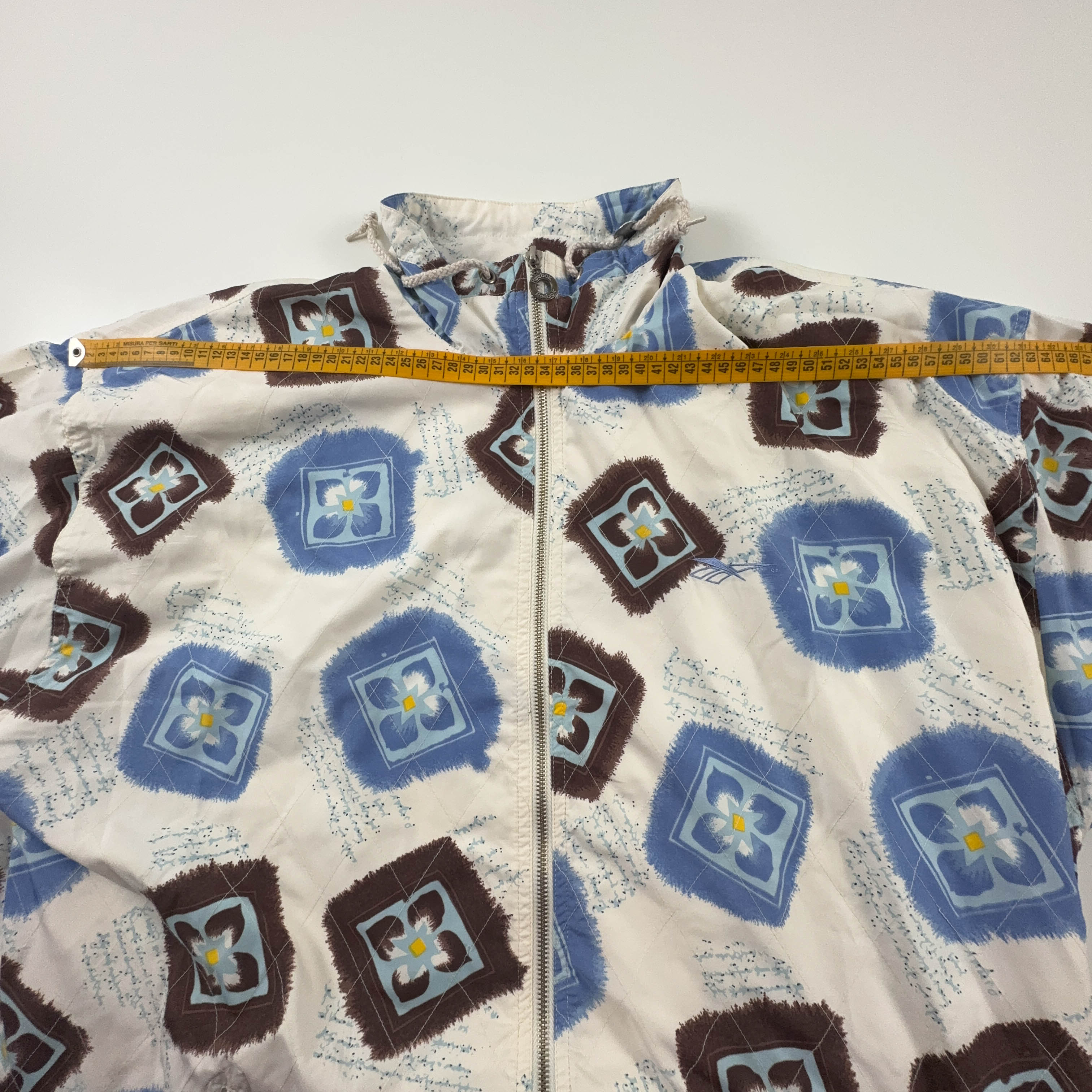 Giacca a vento Reebok Vintage crema con fantasia all over e zip anni 00 - Taglia 42 donna