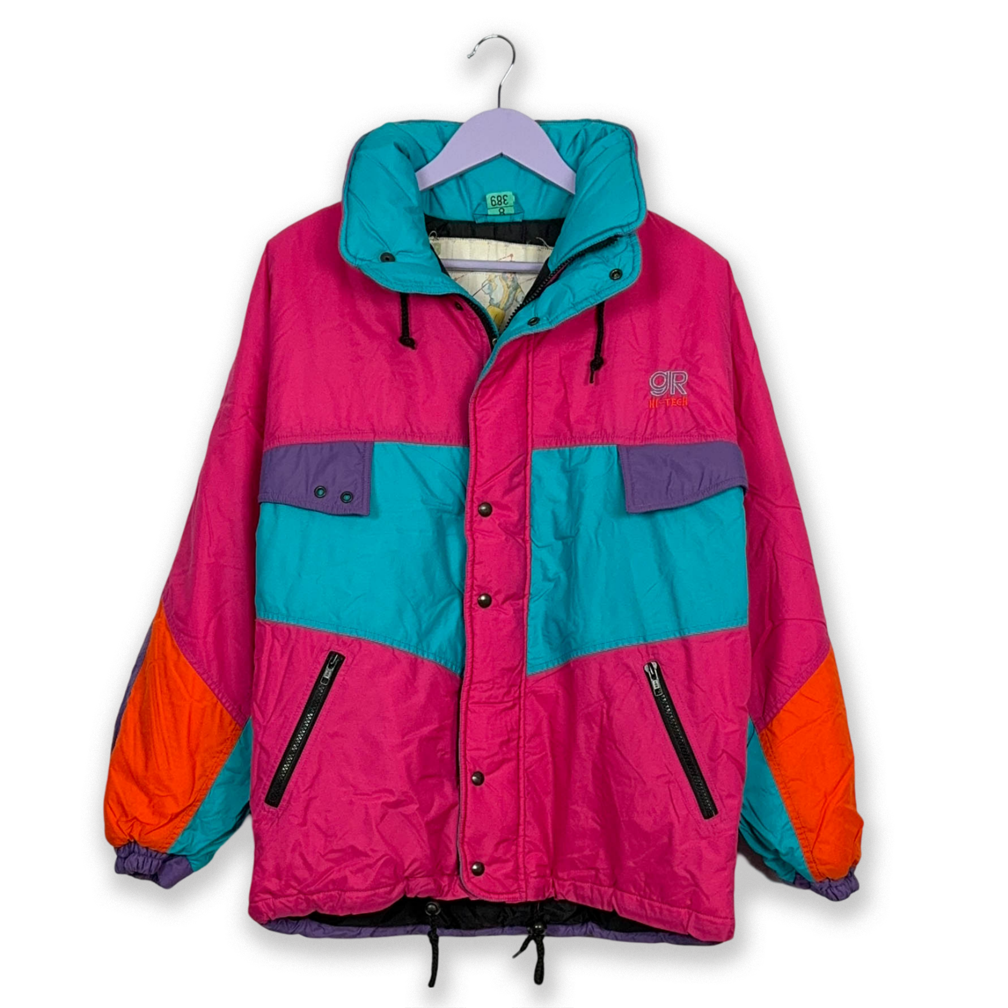 Giacca da Sci/Snowboard Vintage rosa e azzurra con zip - Taglia 44 uomo