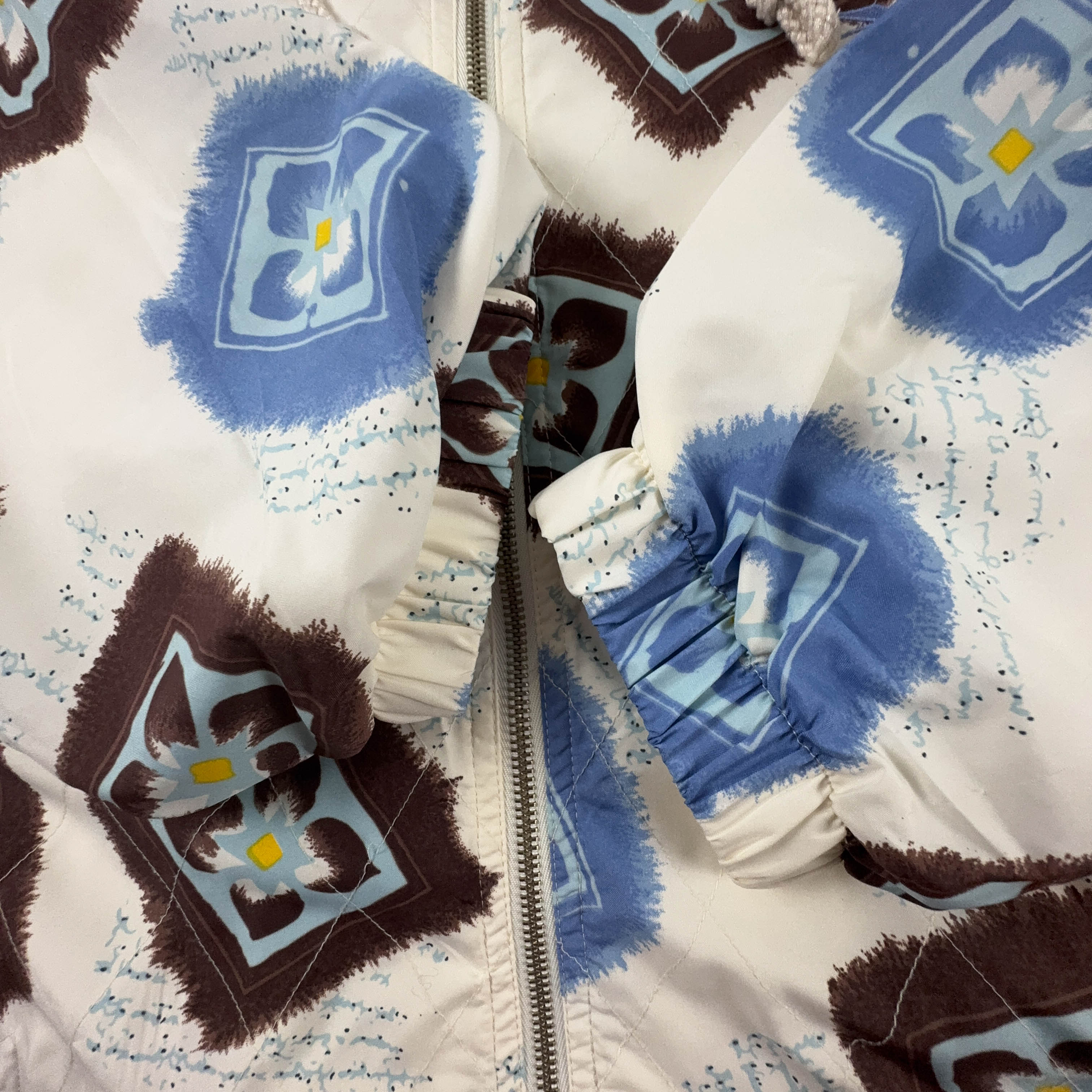 Giacca a vento Reebok Vintage crema con fantasia all over e zip anni 00 - Taglia 42 donna