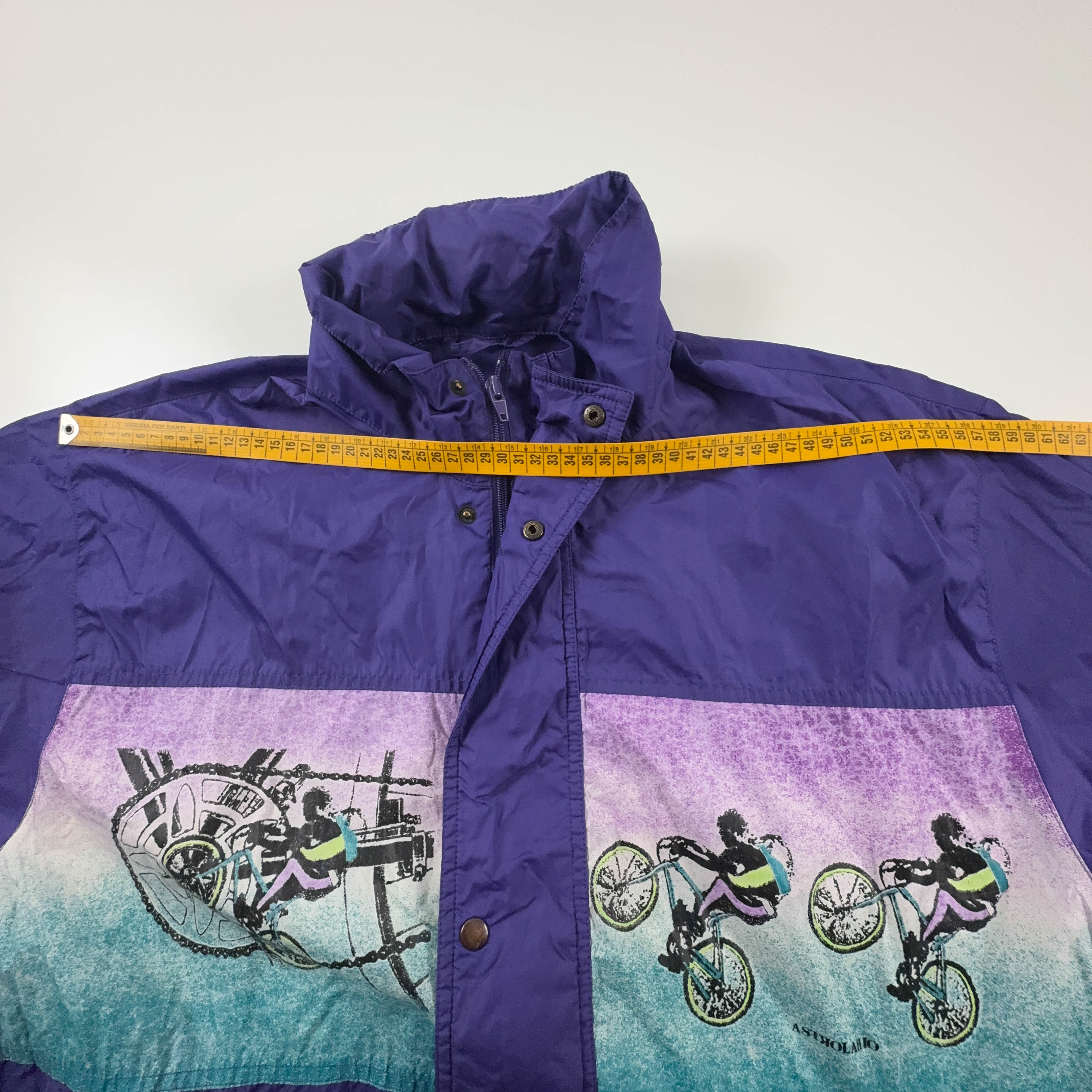 Giacca a vento Vintage viola con stampa e bottoni - Taglia XL uomo