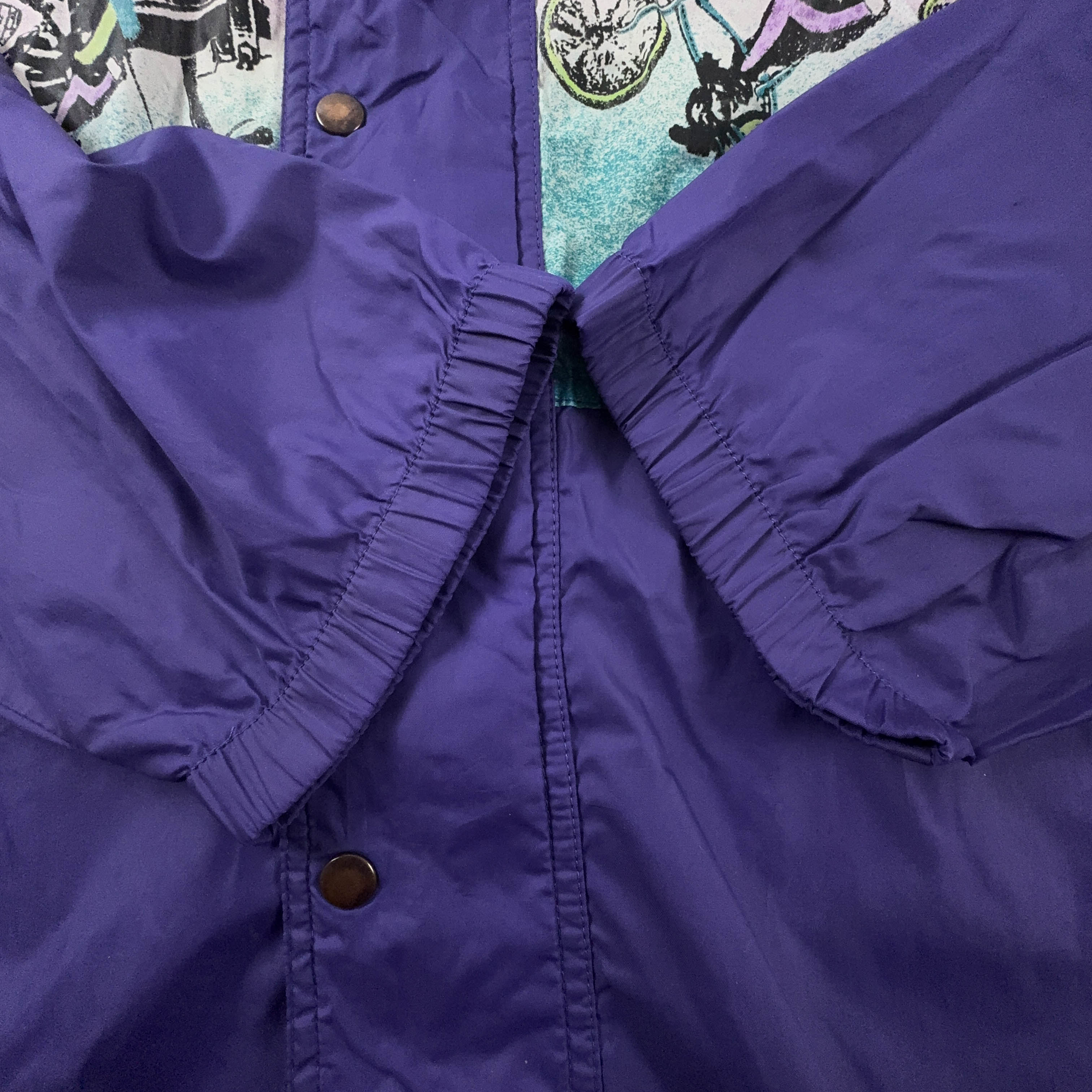Giacca a vento Vintage viola con stampa e bottoni - Taglia XL uomo